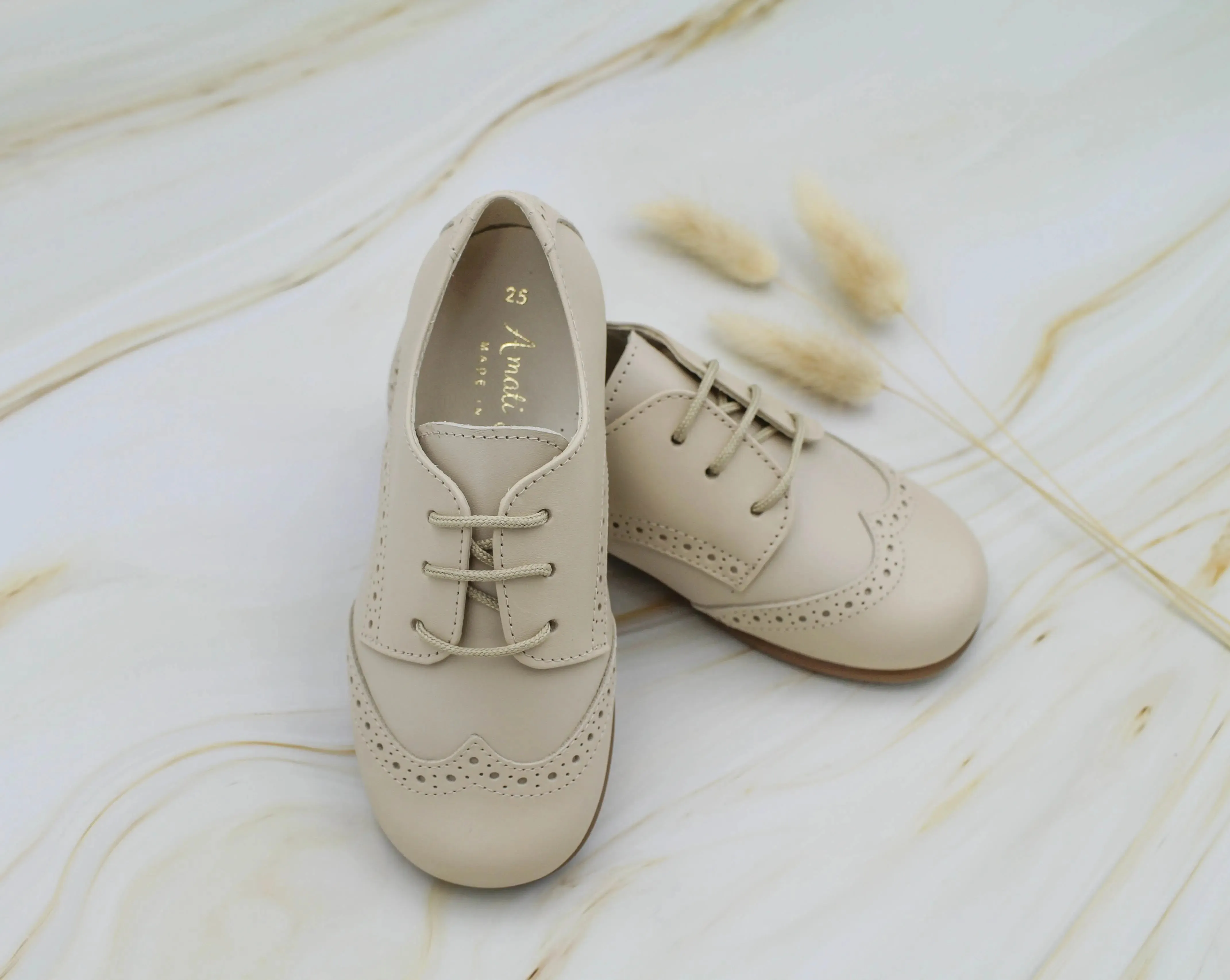 Roman- Beige Leather Boy Oxford Shoes