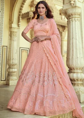 Rose Pink Georgette Lehenga Choli with Sequins & Thread work