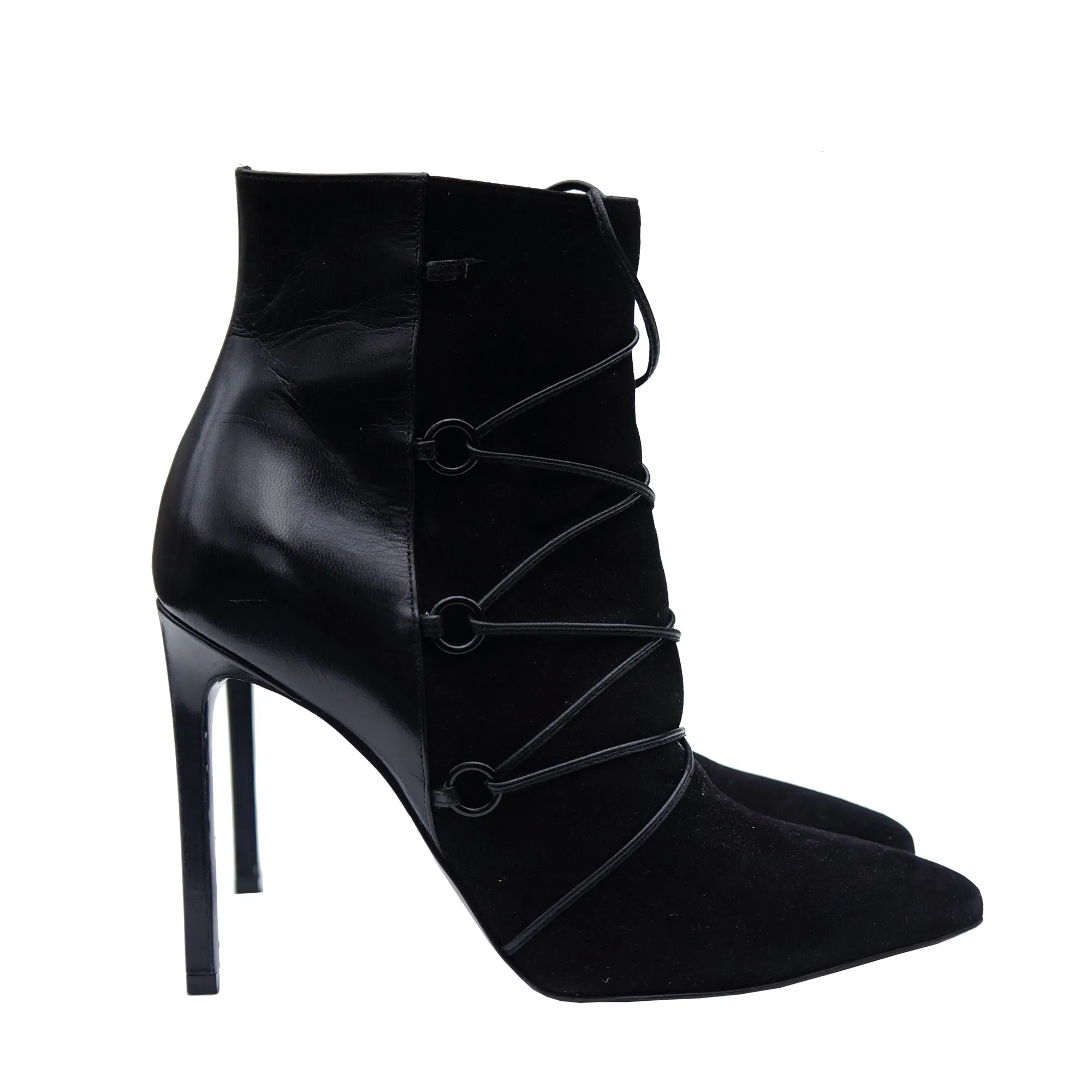 SAINT LAURENT BLACK SUEDE LEATHER LACE ANKLE BOOT