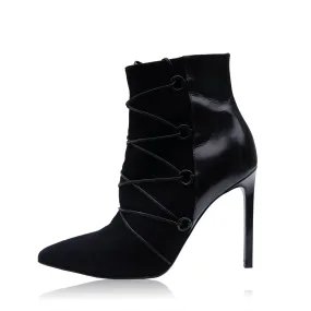 SAINT LAURENT BLACK SUEDE LEATHER LACE ANKLE BOOT