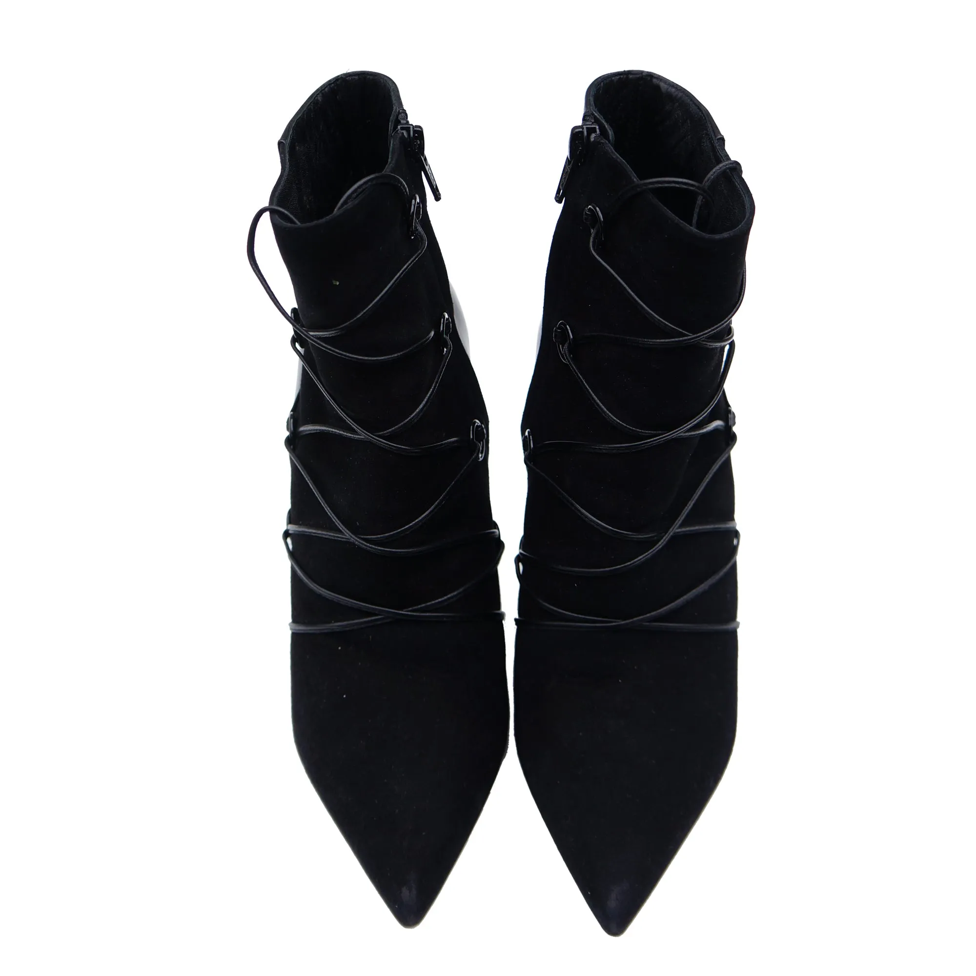 SAINT LAURENT BLACK SUEDE LEATHER LACE ANKLE BOOT