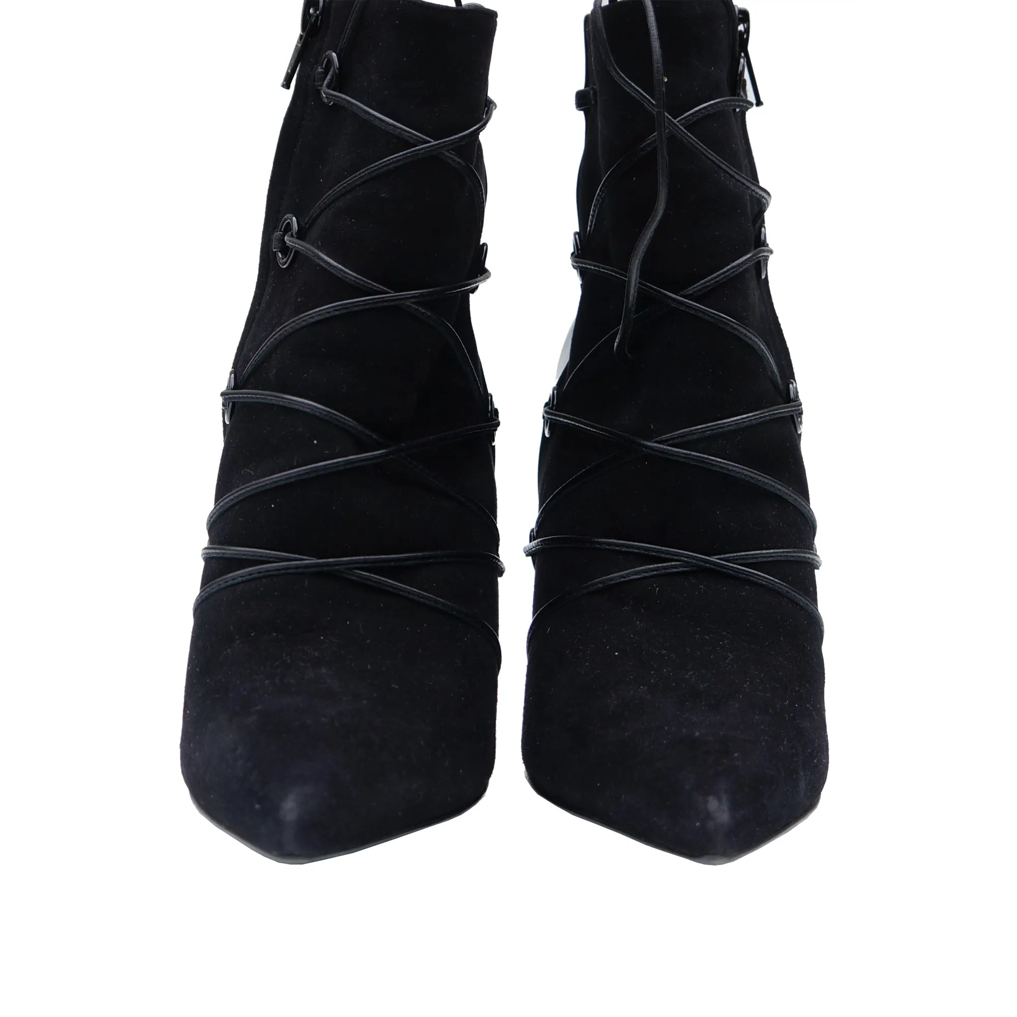 SAINT LAURENT BLACK SUEDE LEATHER LACE ANKLE BOOT