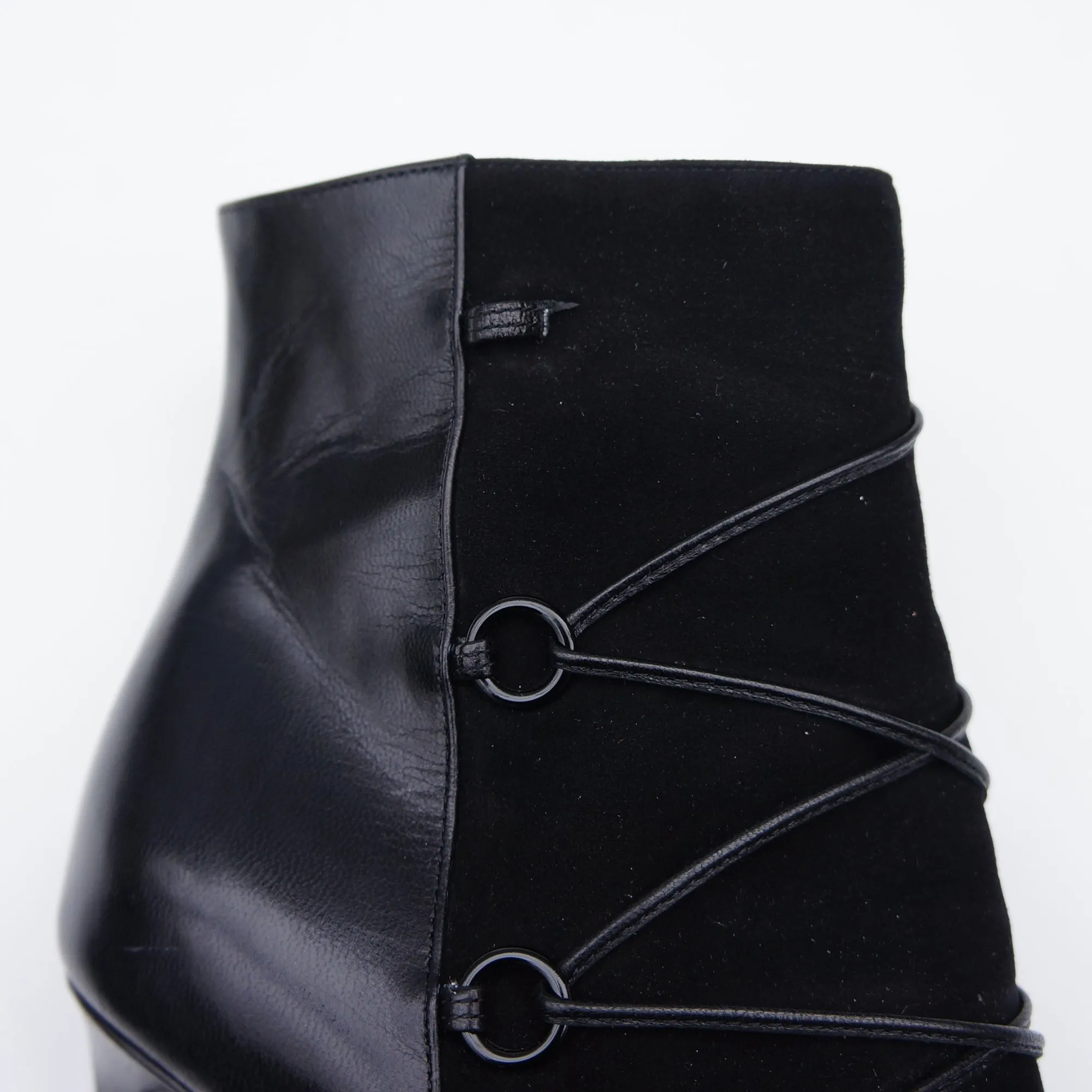 SAINT LAURENT BLACK SUEDE LEATHER LACE ANKLE BOOT