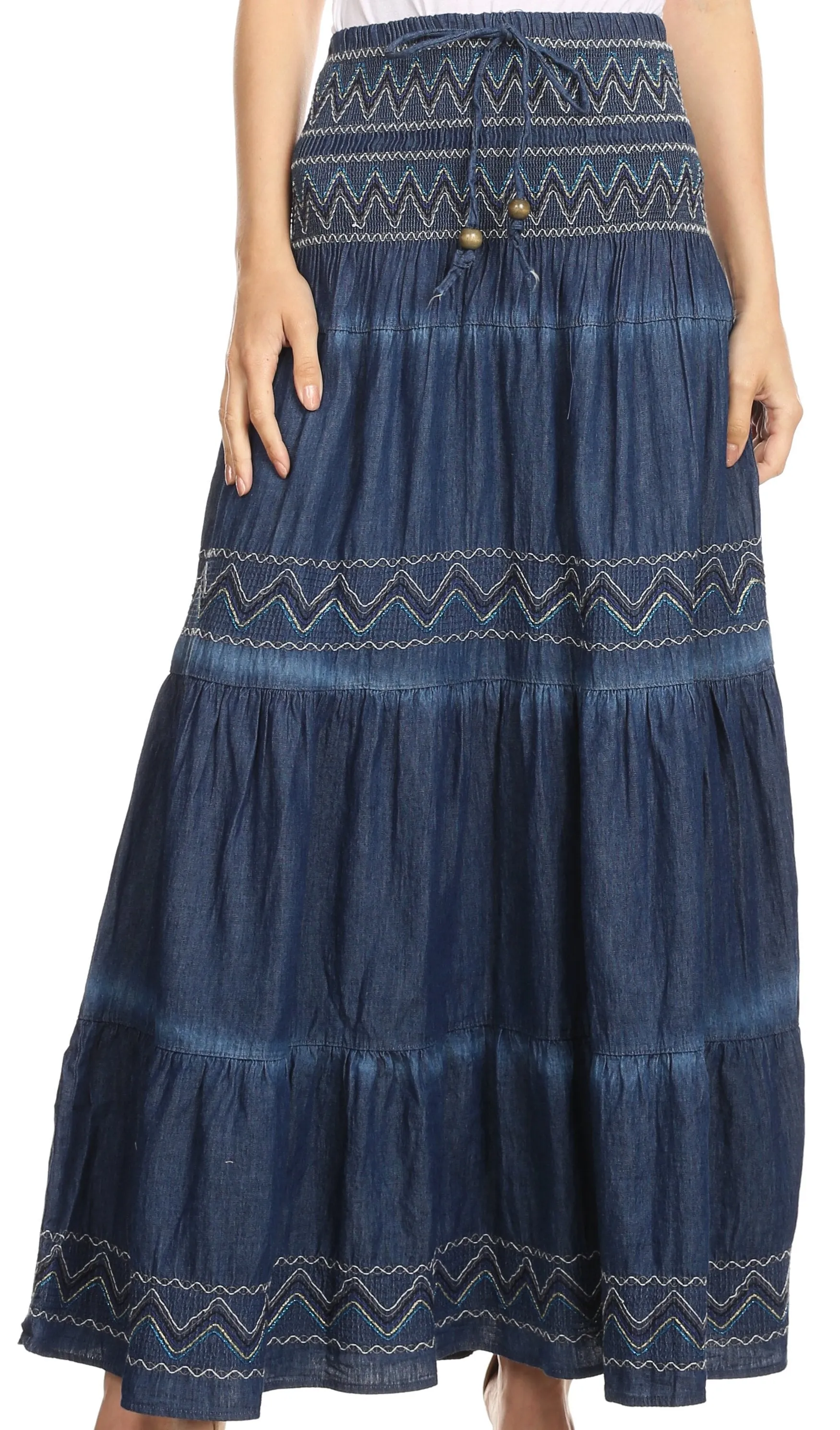 Sakkas Eliza Womens Denim Tube Top Dress Boho Strapless Sleeveless Chambray Maxi