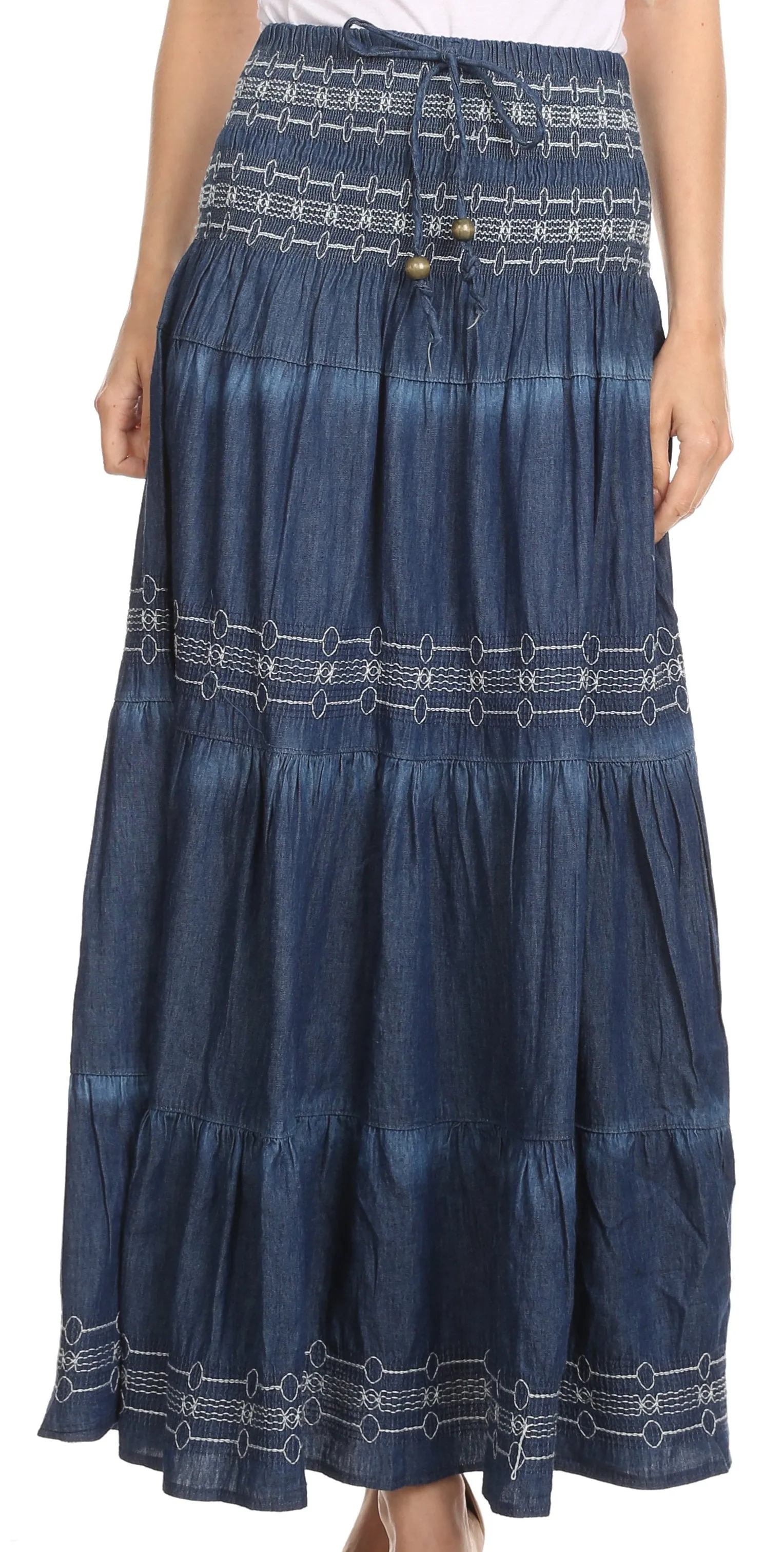 Sakkas Eliza Womens Denim Tube Top Dress Boho Strapless Sleeveless Chambray Maxi