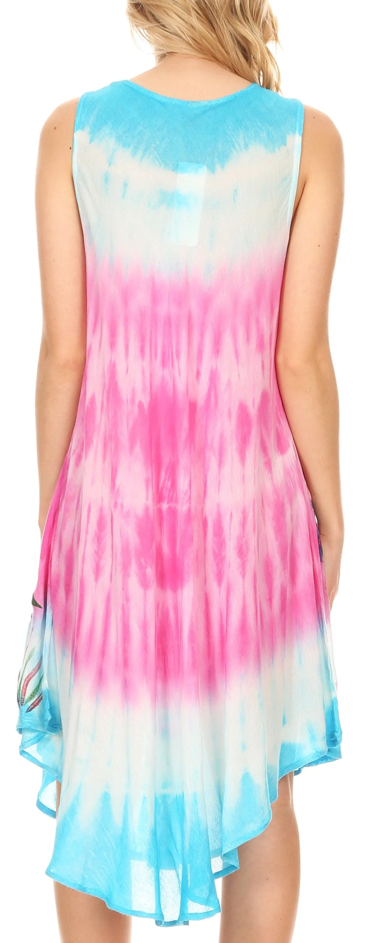 Sakkas Jimena Women's Tie Dye Sleeveless Caftan Dress Sundress Flare Floral Print