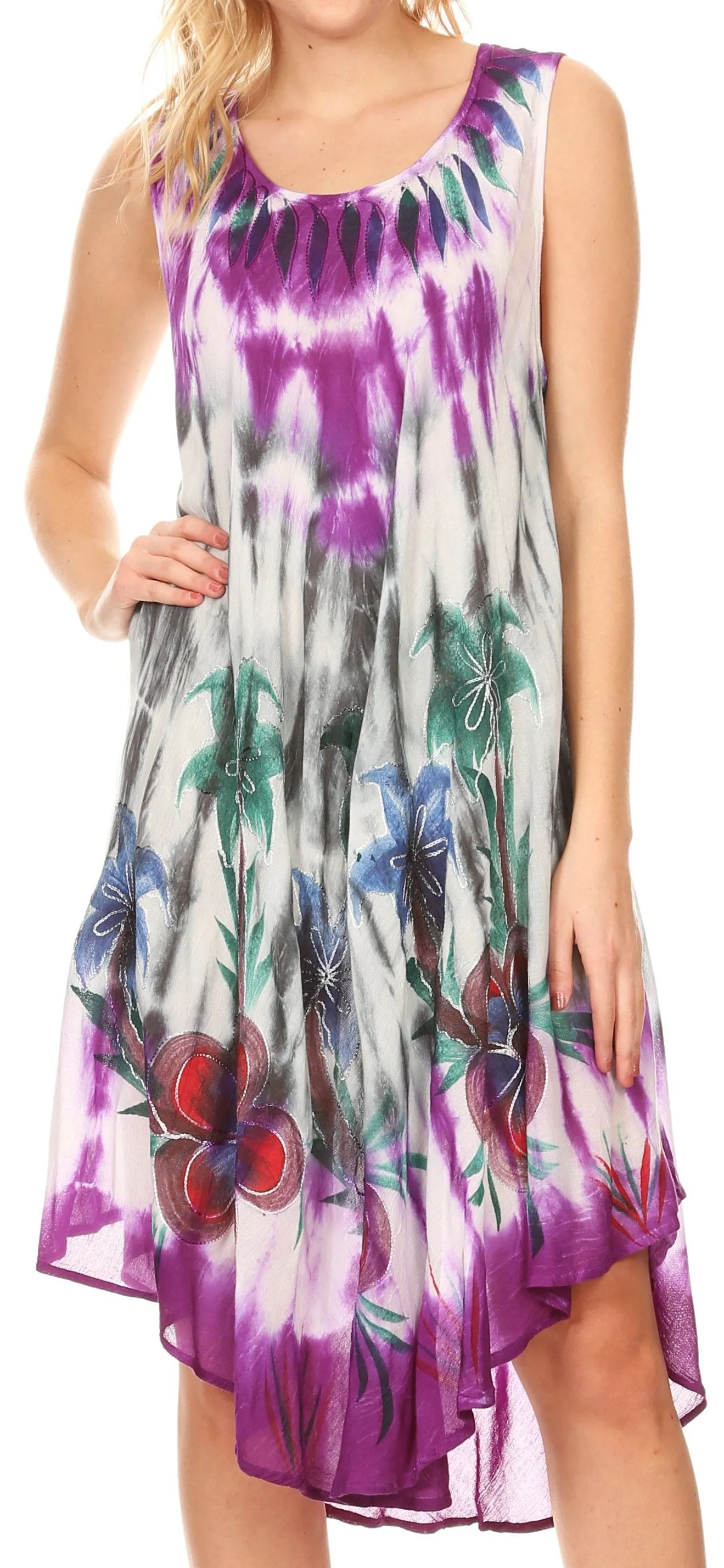 Sakkas Jimena Women's Tie Dye Sleeveless Caftan Dress Sundress Flare Floral Print