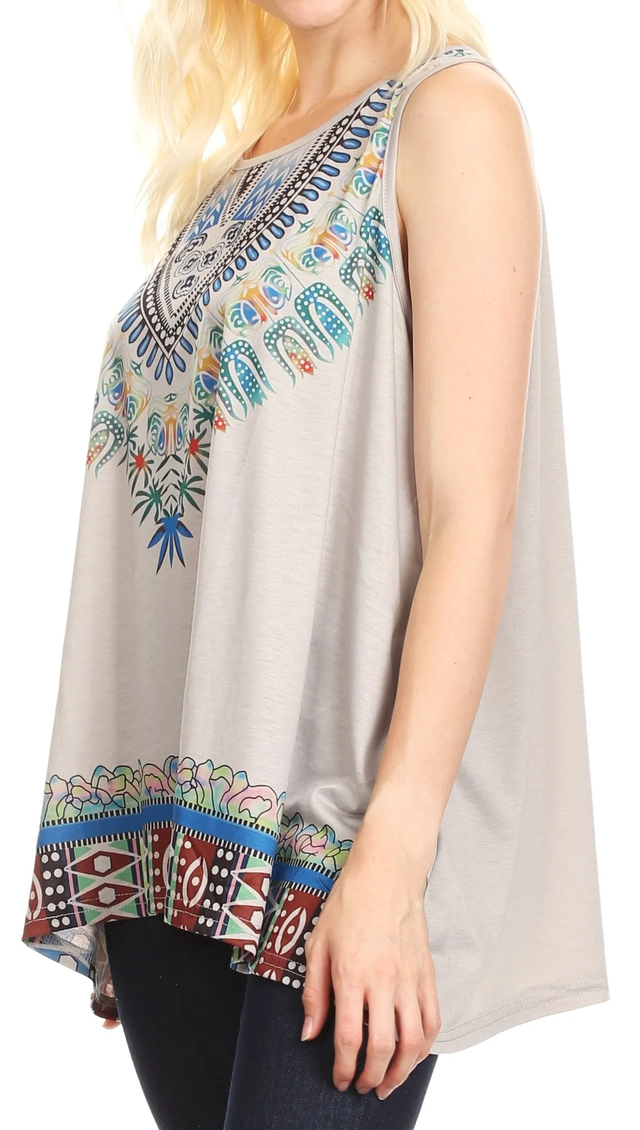 Sakkas Juliana Womens Summer Sleeveless Tank Top Printed Dashiki Jersey Knit