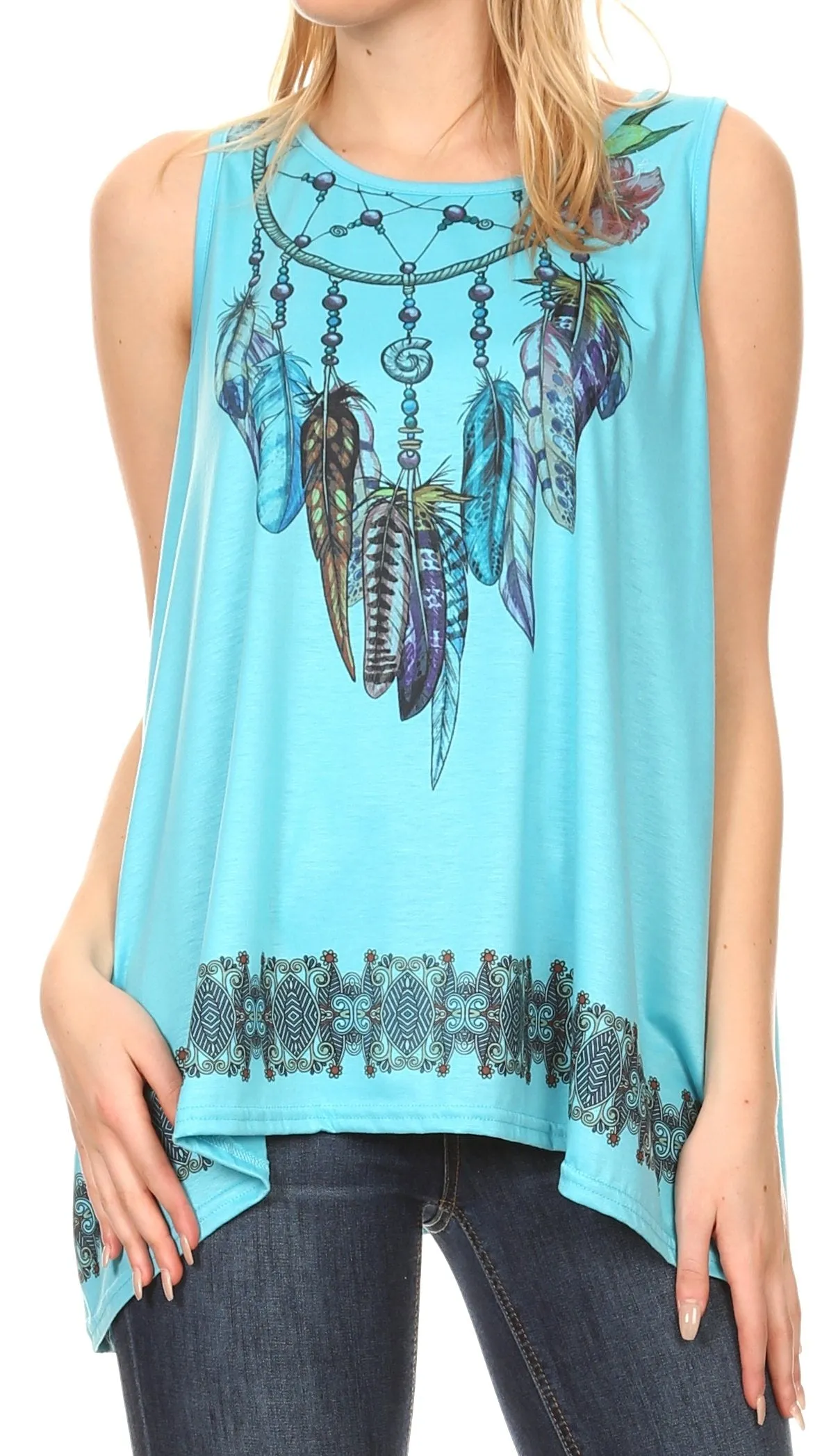 Sakkas Juliana Womens Summer Sleeveless Tank Top Printed Dashiki Jersey Knit