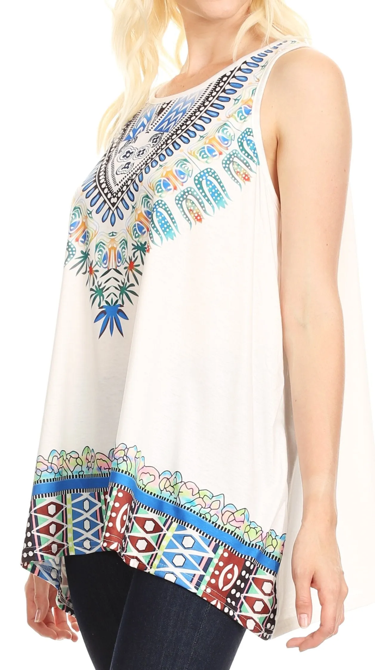 Sakkas Juliana Womens Summer Sleeveless Tank Top Printed Dashiki Jersey Knit