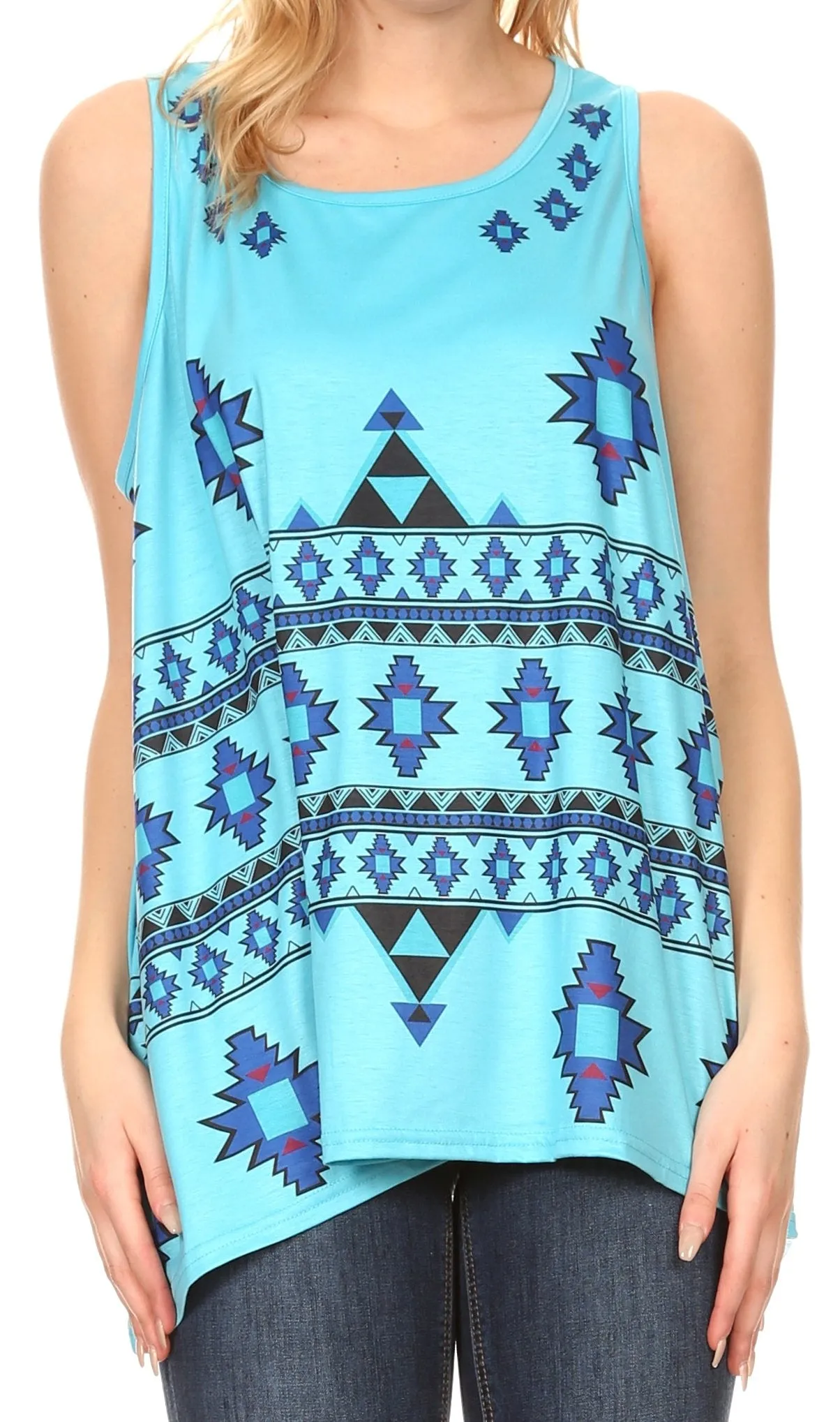 Sakkas Juliana Womens Summer Sleeveless Tank Top Printed Dashiki Jersey Knit