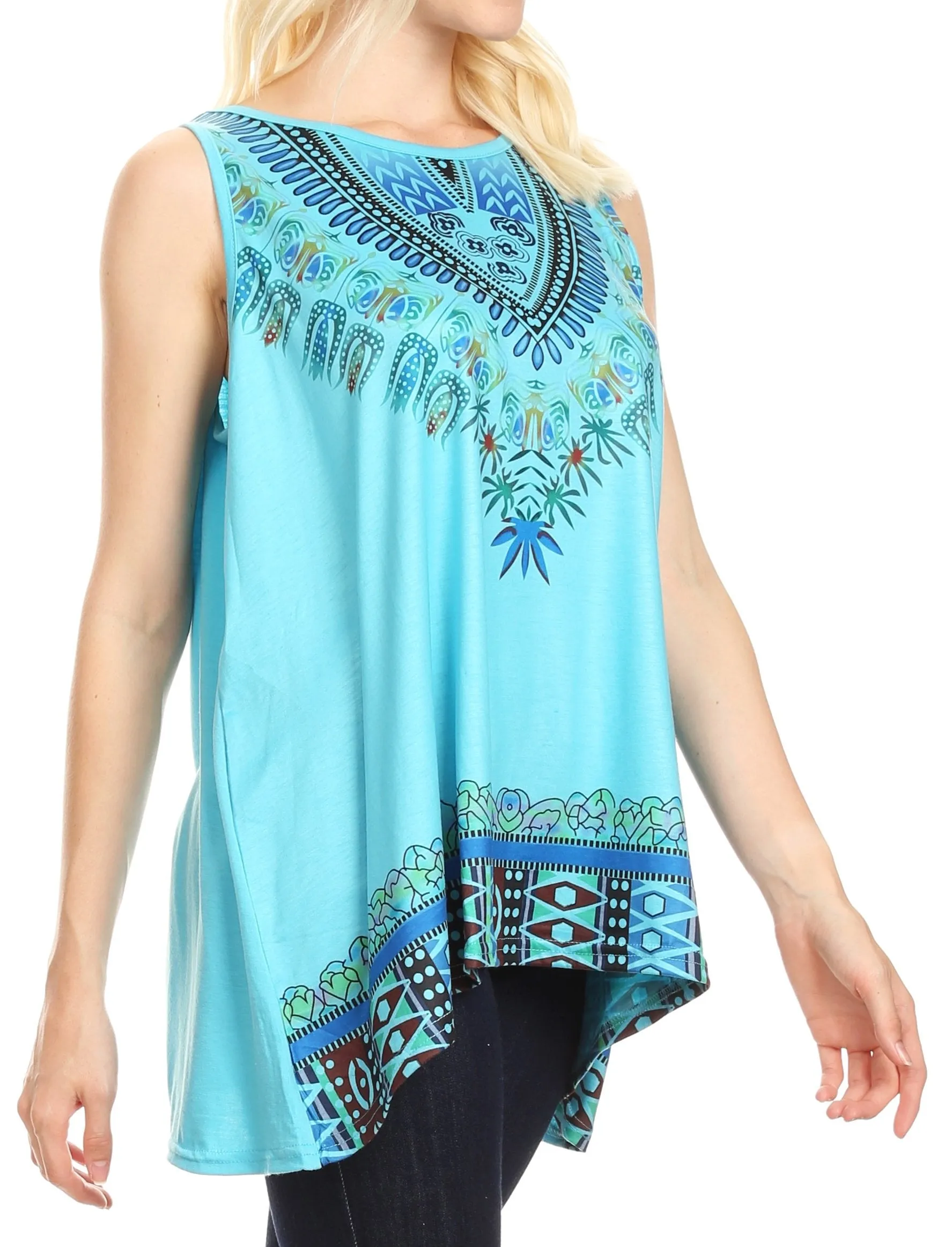 Sakkas Juliana Womens Summer Sleeveless Tank Top Printed Dashiki Jersey Knit