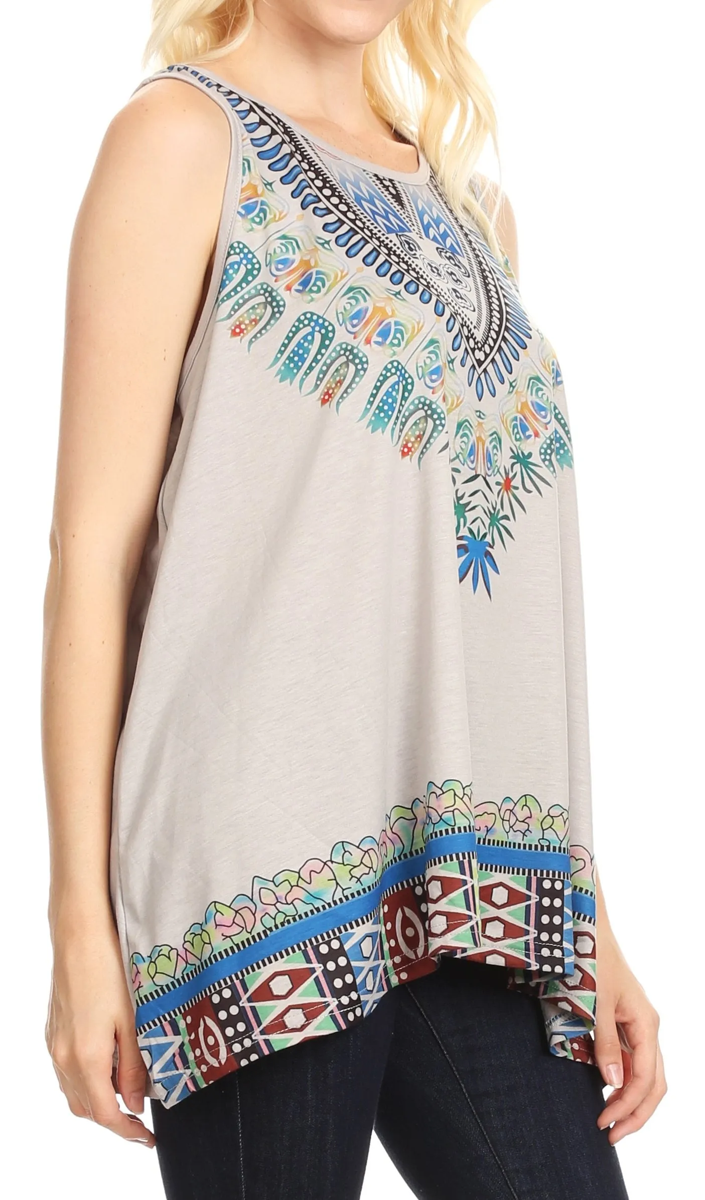 Sakkas Juliana Womens Summer Sleeveless Tank Top Printed Dashiki Jersey Knit