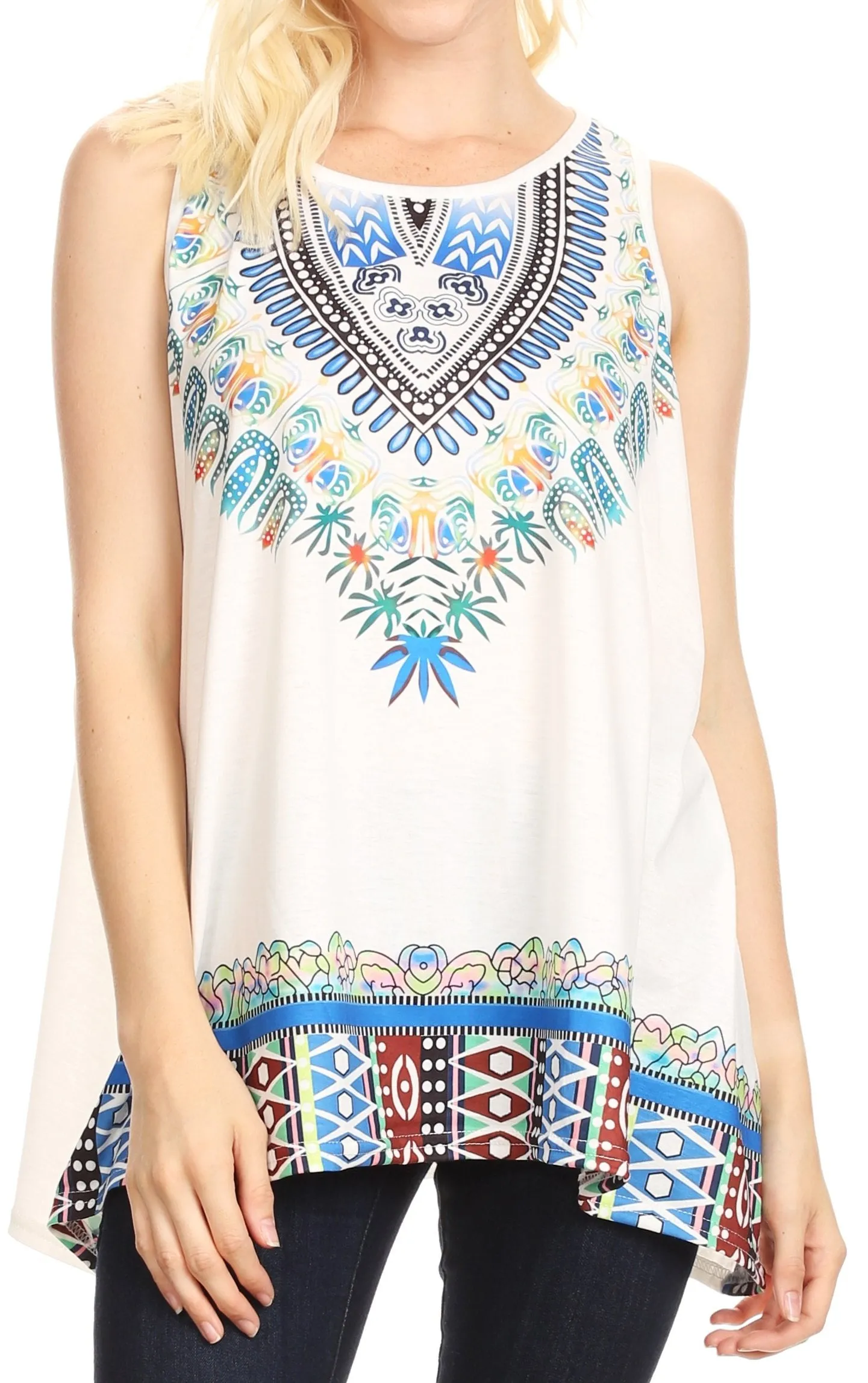 Sakkas Juliana Womens Summer Sleeveless Tank Top Printed Dashiki Jersey Knit