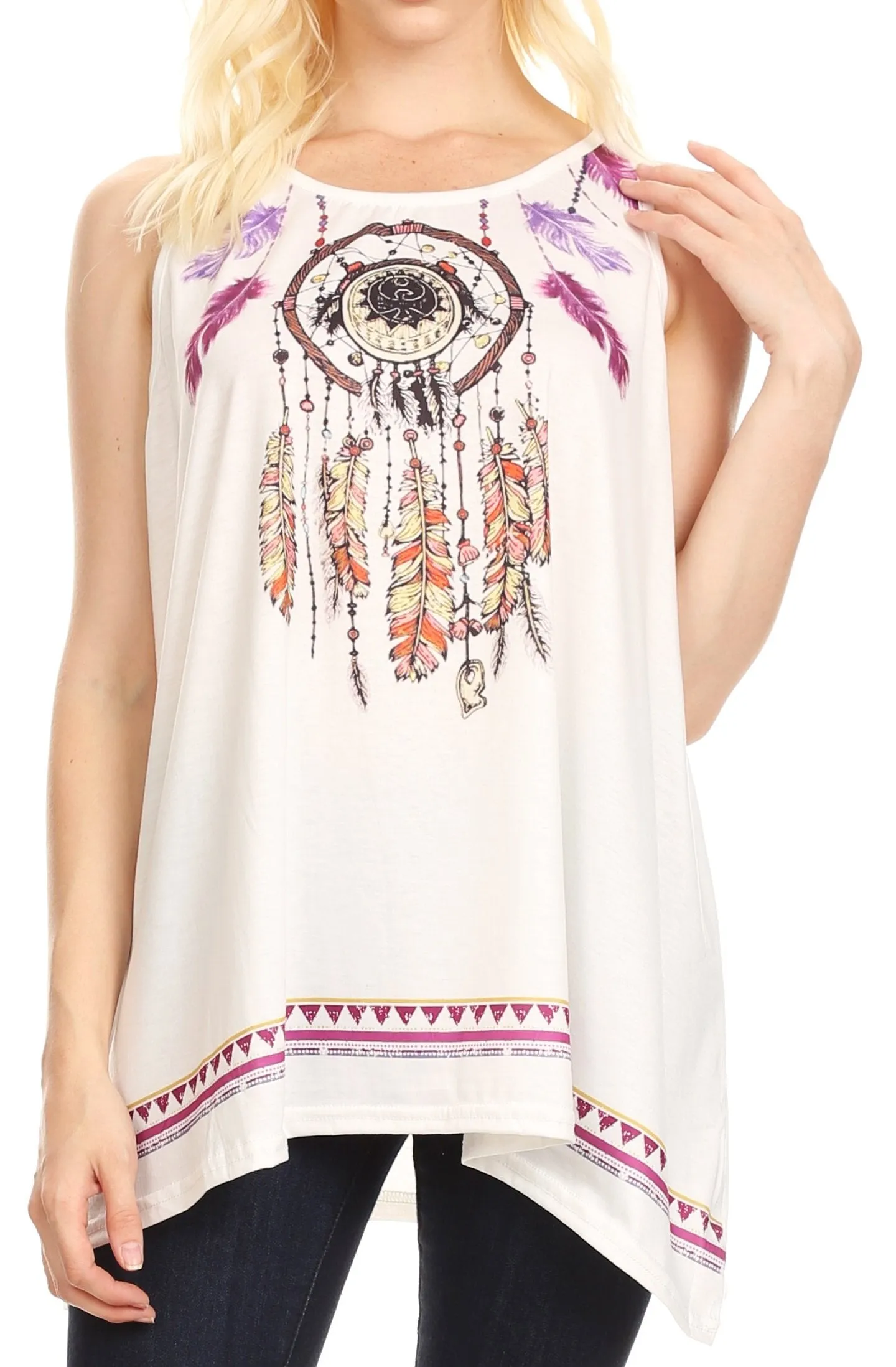 Sakkas Lucia Womens Summer Sleeveless Casual Tank Top Bohemian Print Soft Jersey