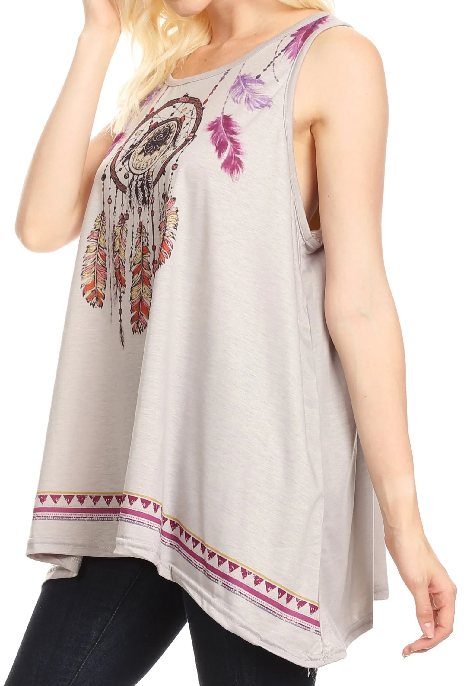 Sakkas Lucia Womens Summer Sleeveless Casual Tank Top Bohemian Print Soft Jersey