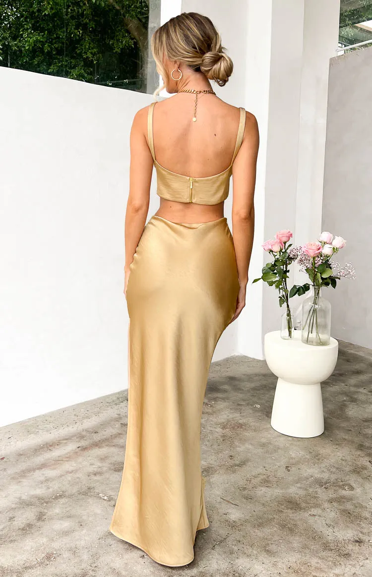 Sarah Champagne Corset Formal Maxi Dress