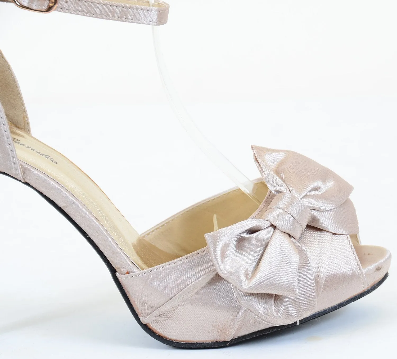 Satin Ribbon Bow Peep Toe Stiletto Heel Sandal Pump