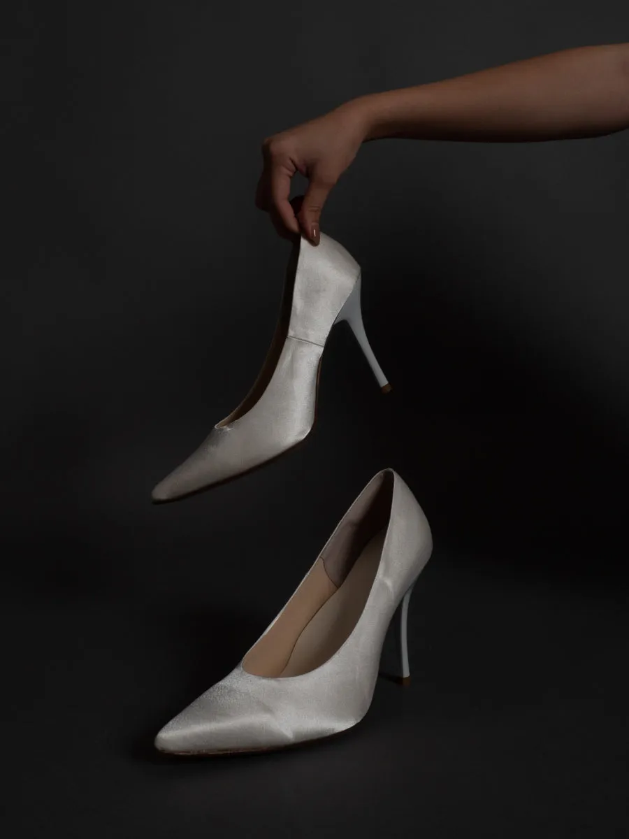 satin wrapped style up heels / 白花(ivory)