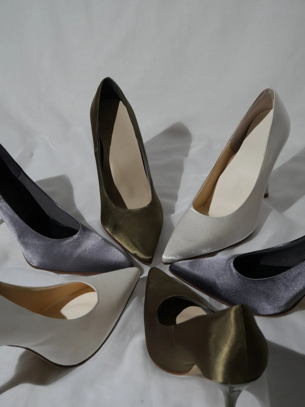 satin wrapped style up heels / 白花(ivory)