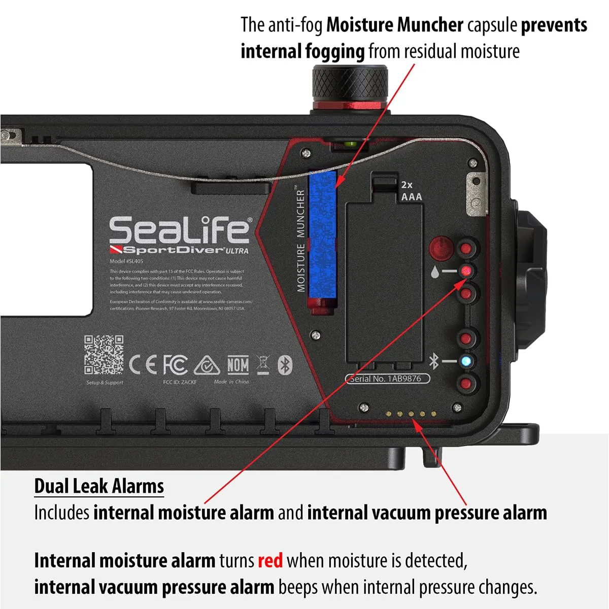 SeaLife SportDiver Ultra Large Smartphone Housing & Sea Dragon 2500 Lumen Light, Waterproof Photography, Access Camera Controls, Leak Alarms, Fits Most Phones