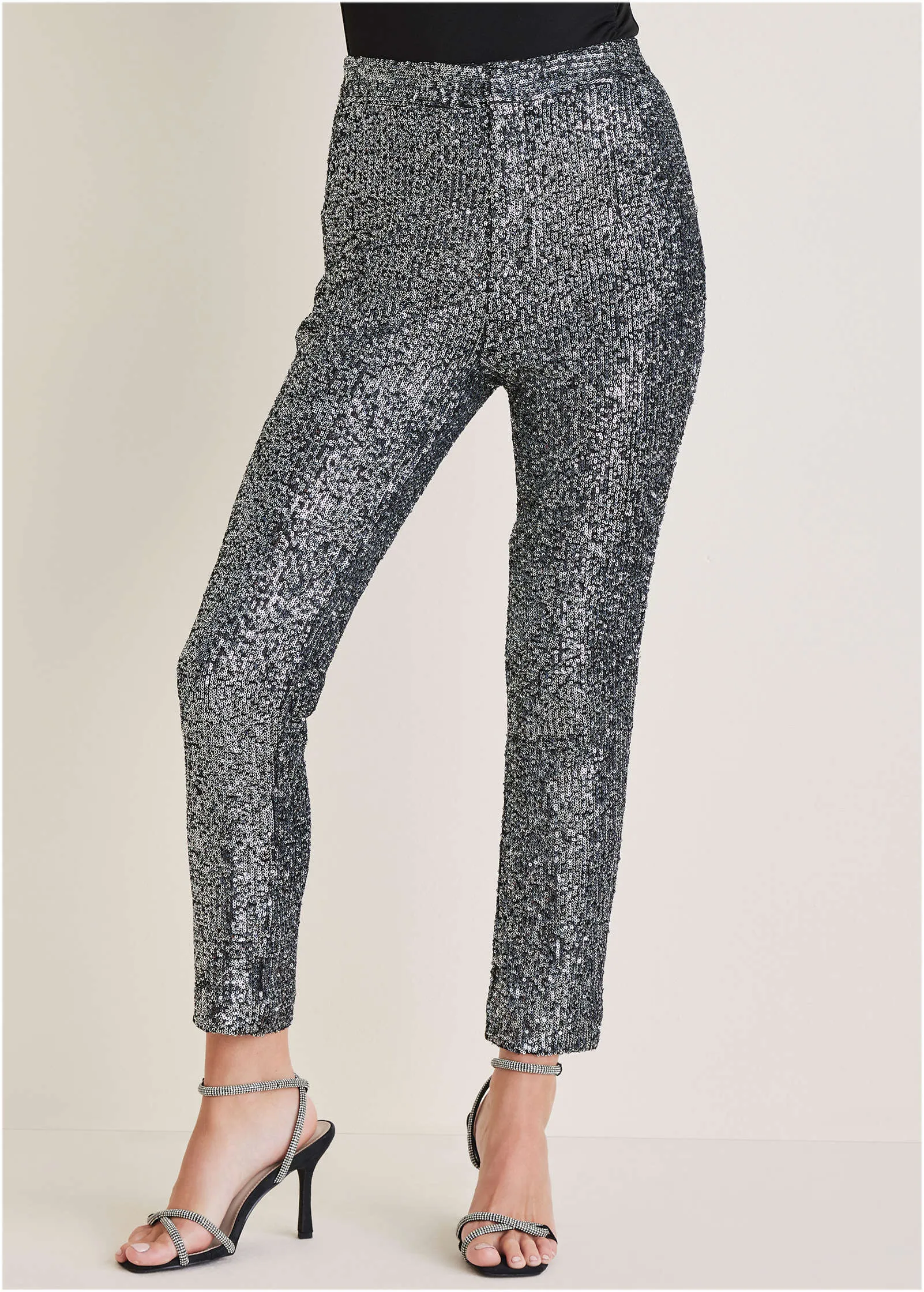 Sequin Straight Leg Pants - Silver