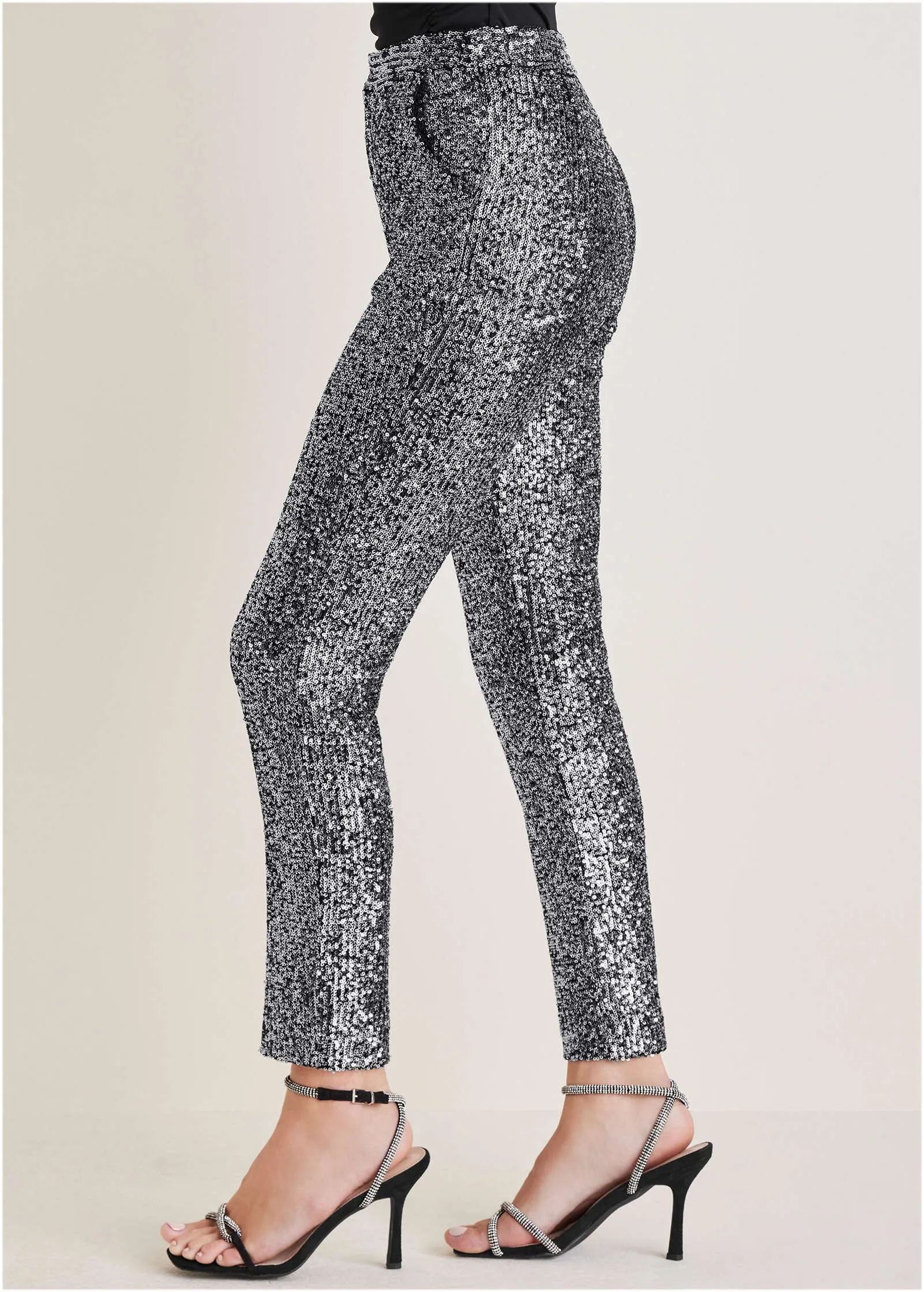 Sequin Straight Leg Pants - Silver