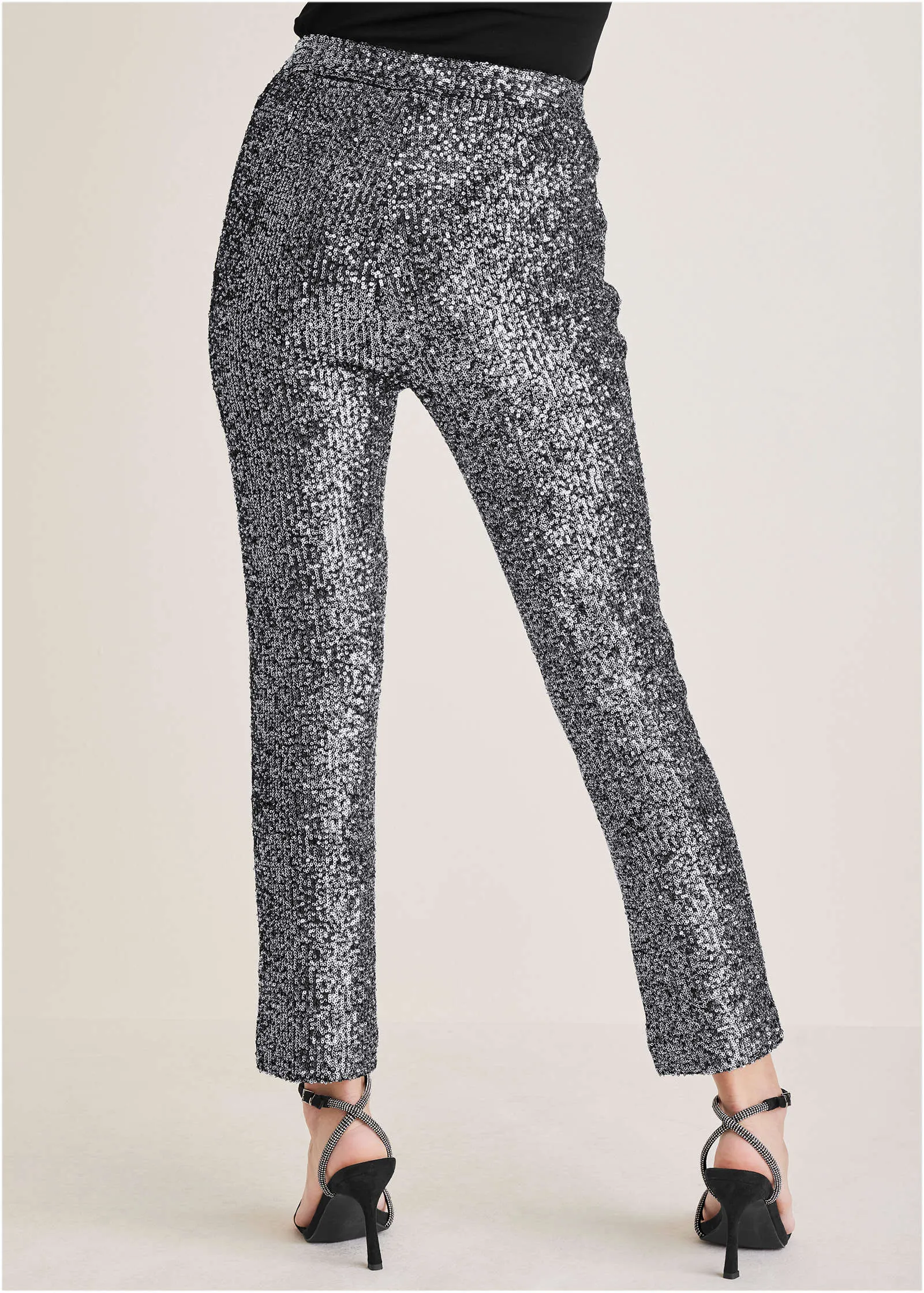 Sequin Straight Leg Pants - Silver