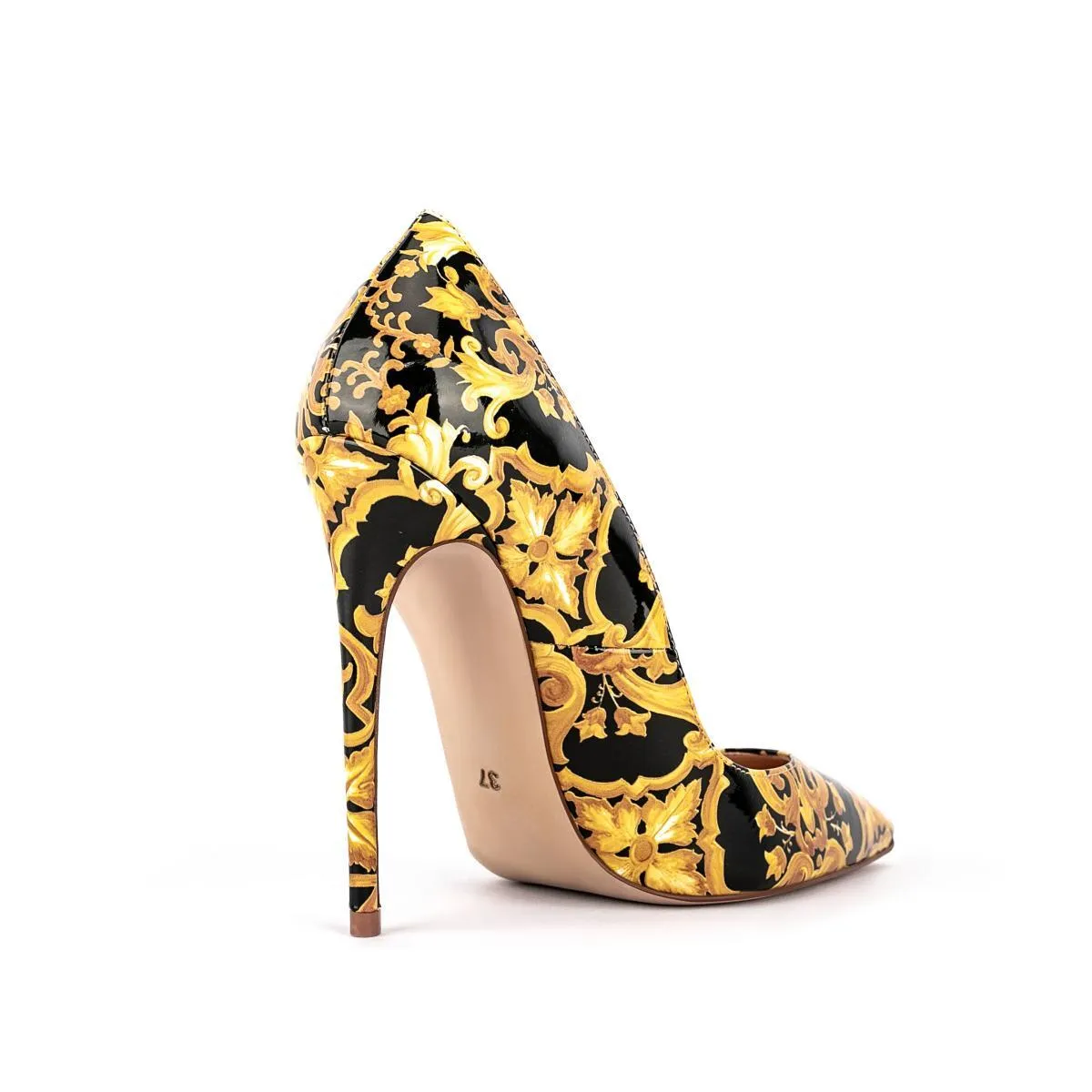 Sexy Black & Gold Italian Print Heels