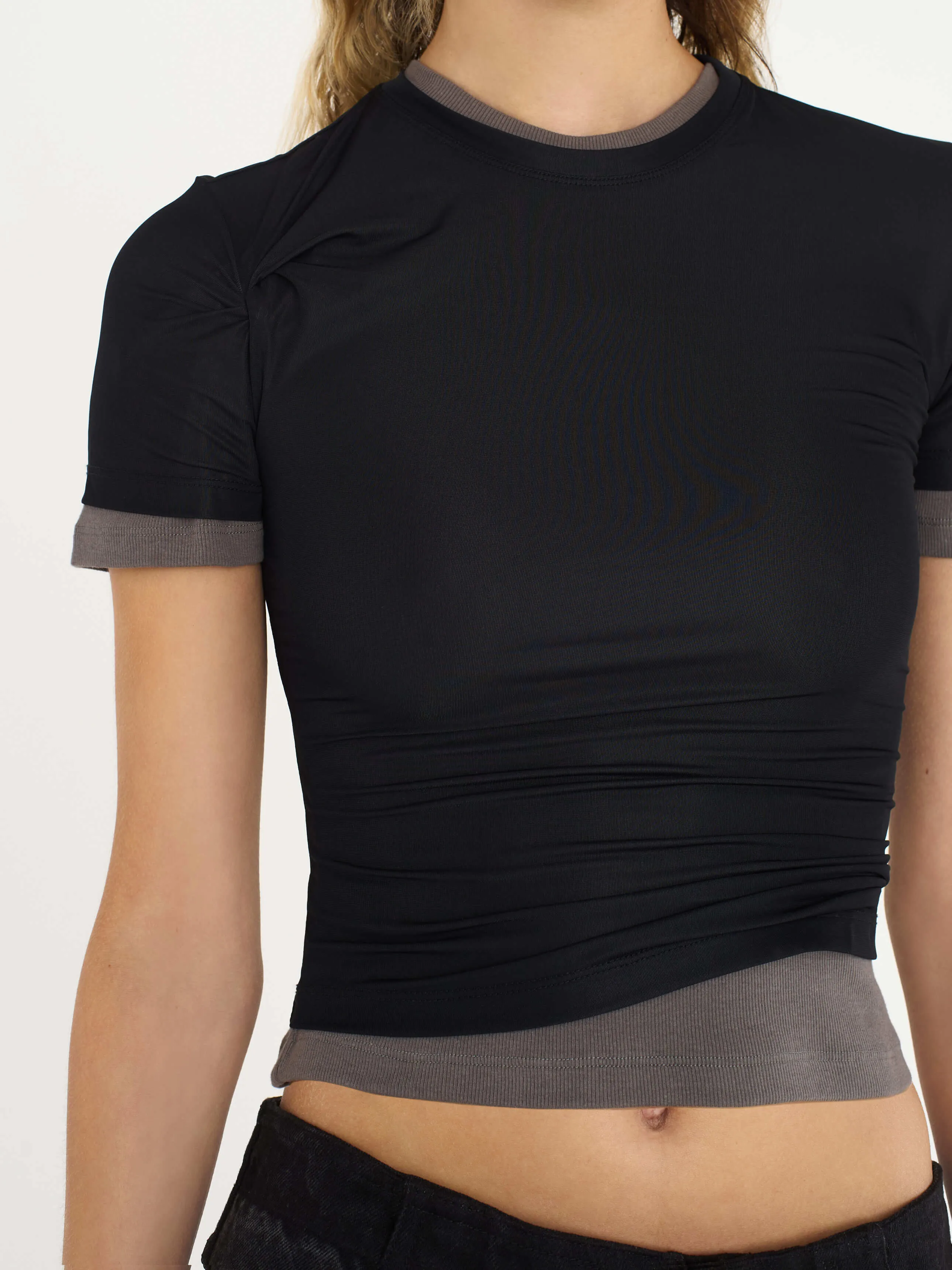 SHEER OVERLAY LOOPHOLE RIB TEE