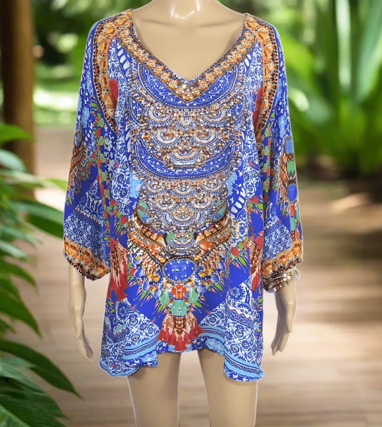 Silk Embellished Gypsy Top -Paradise-Fashion Spectrum