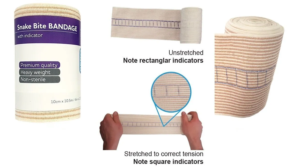 SNAKE BITE BANDAGE WITH COMPRESSION INDICATOR 4.5M x 10CM WIDTH