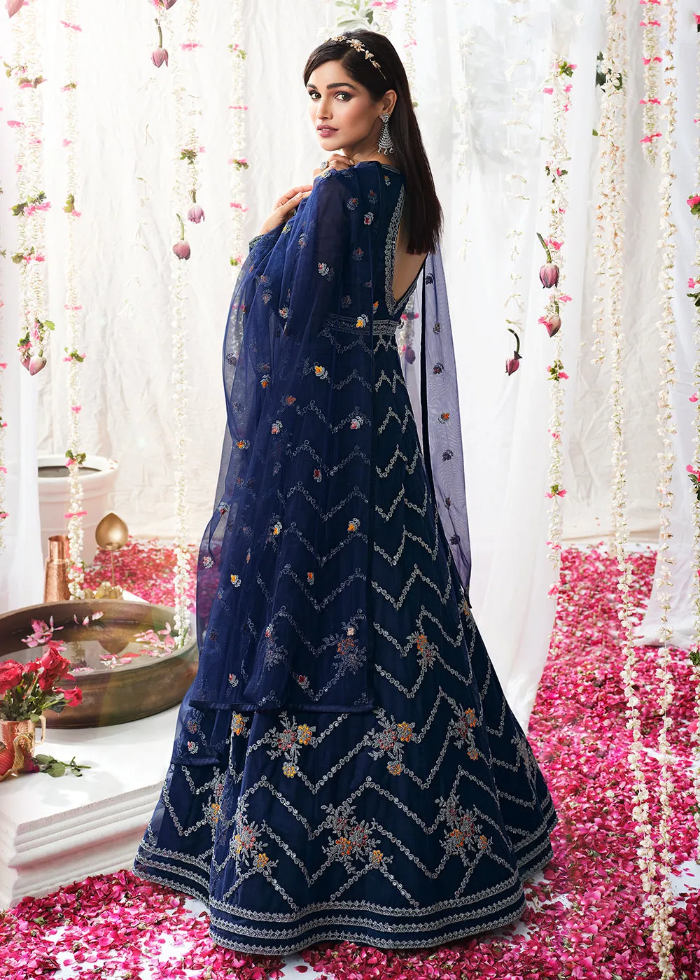 Space Blue Wedding Festive Floor Length Anarkali Suit