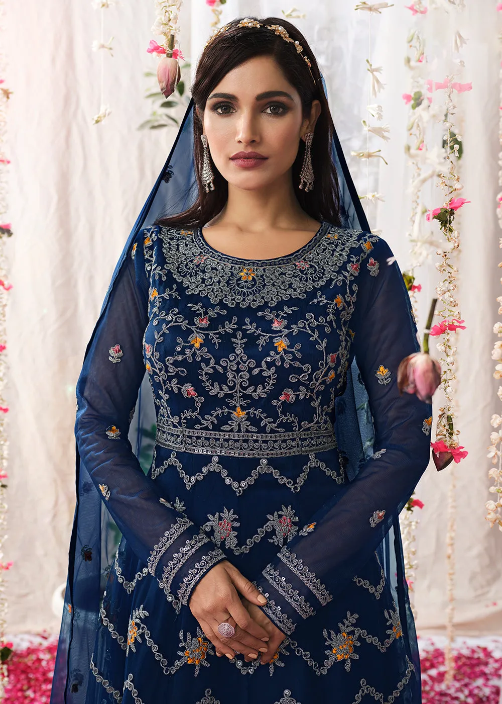 Space Blue Wedding Festive Floor Length Anarkali Suit