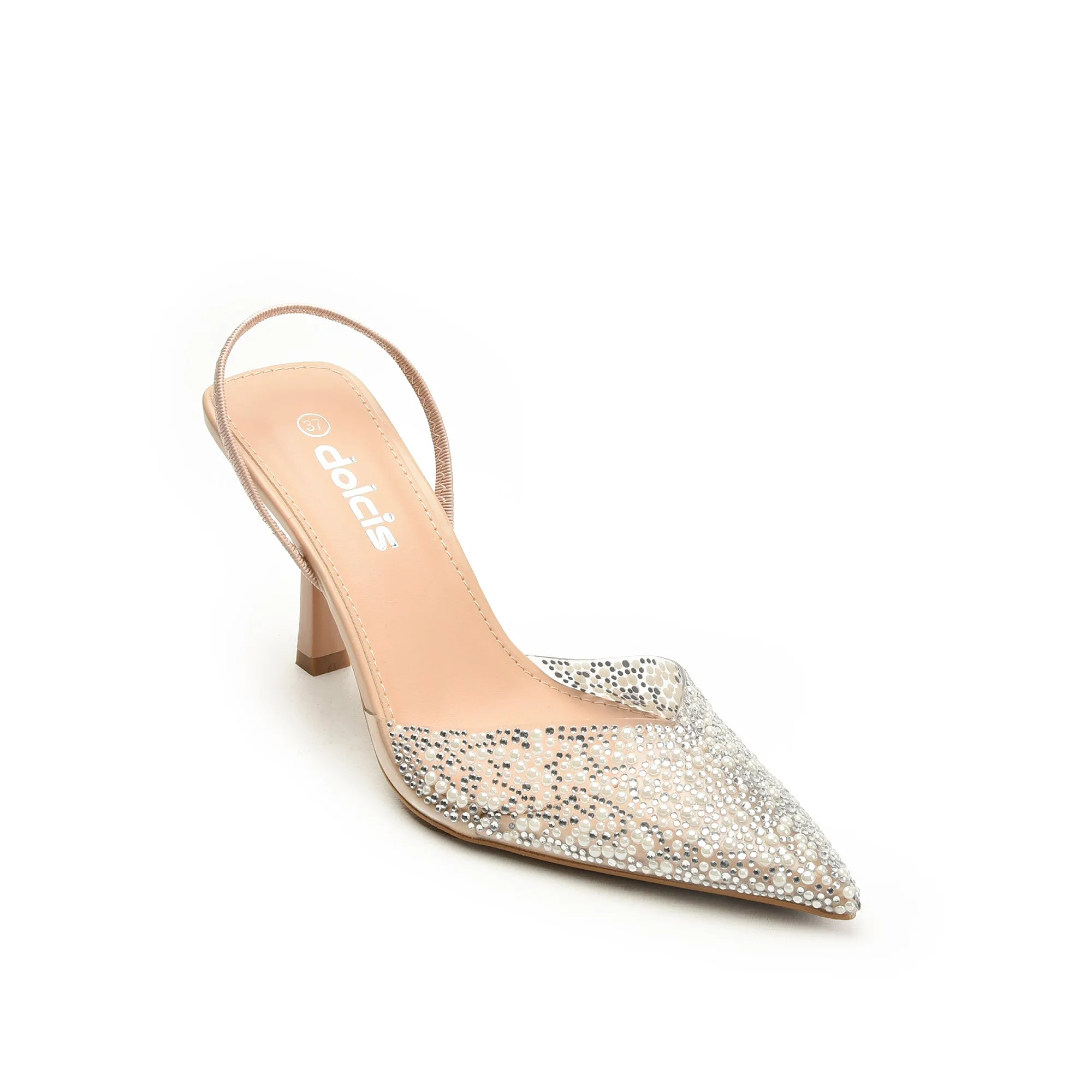 Sparkling Nude Slingback Stilettos with Crystal Embellishments | 445N-F Dolcis