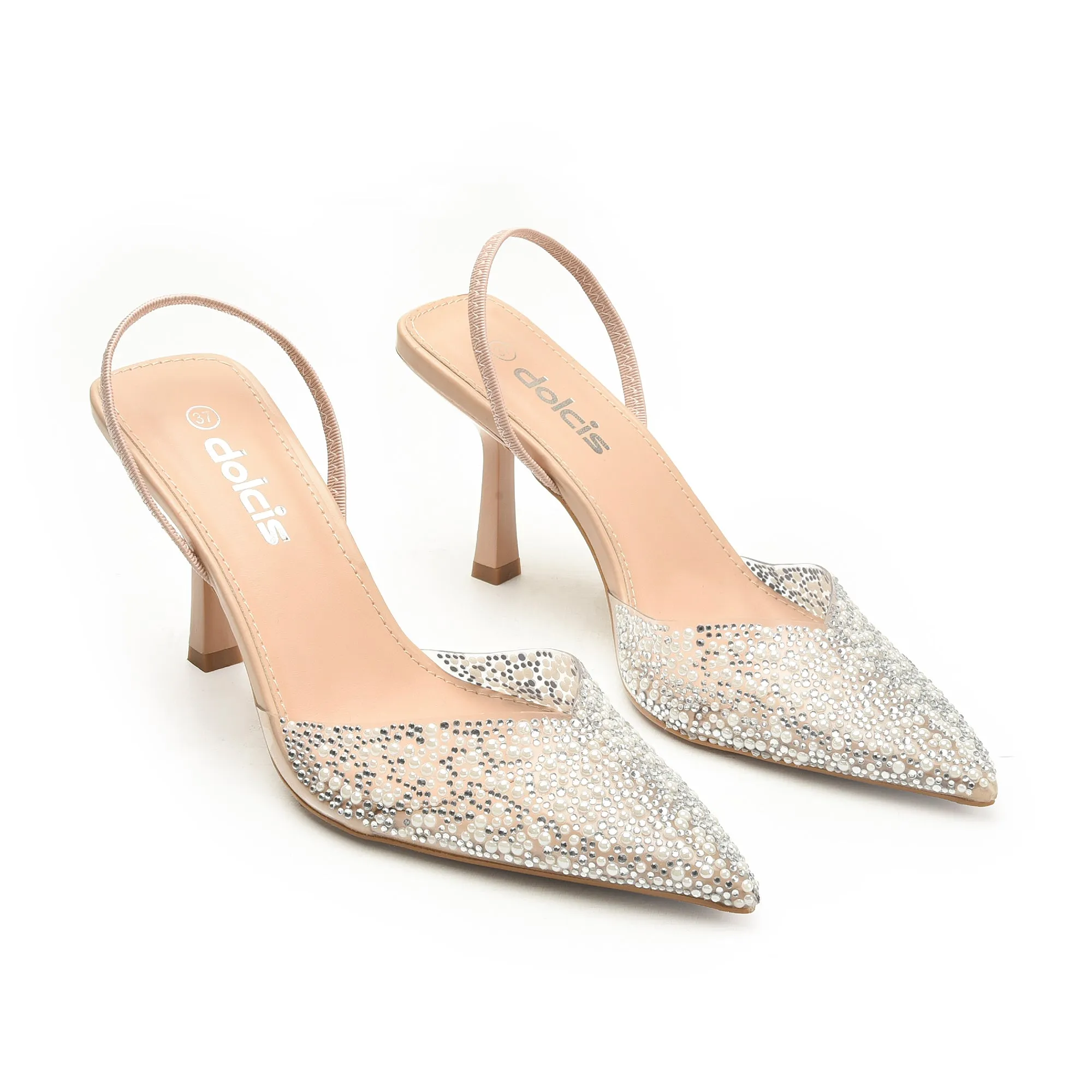 Sparkling Nude Slingback Stilettos with Crystal Embellishments | 445N-F Dolcis