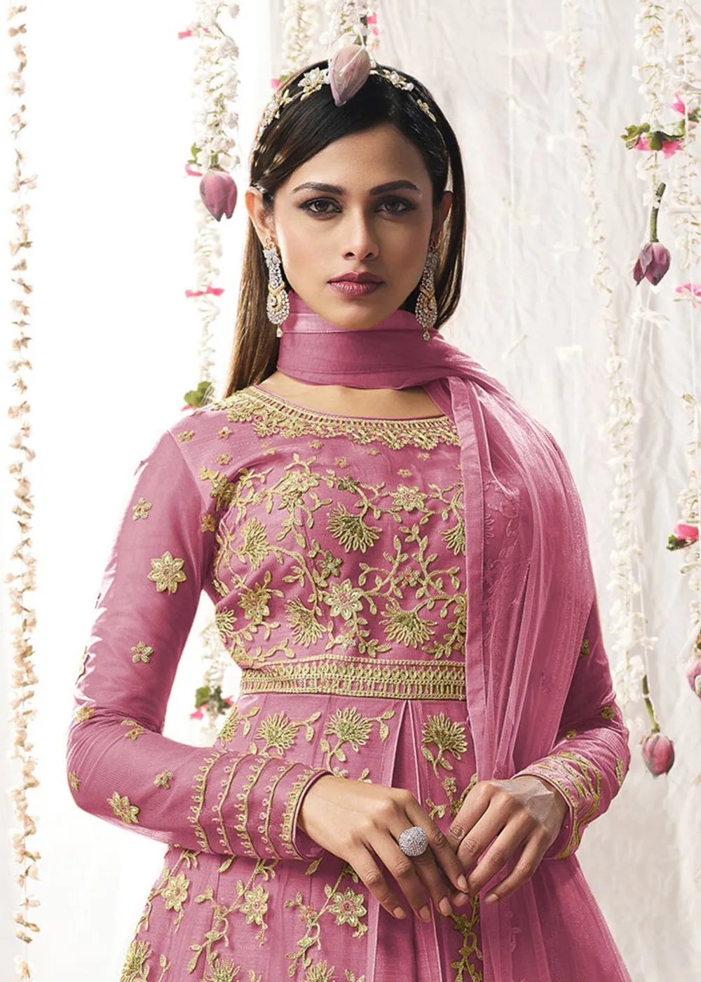 Striking Light Pink Wedding Festive Floor Length Anarkali Suit