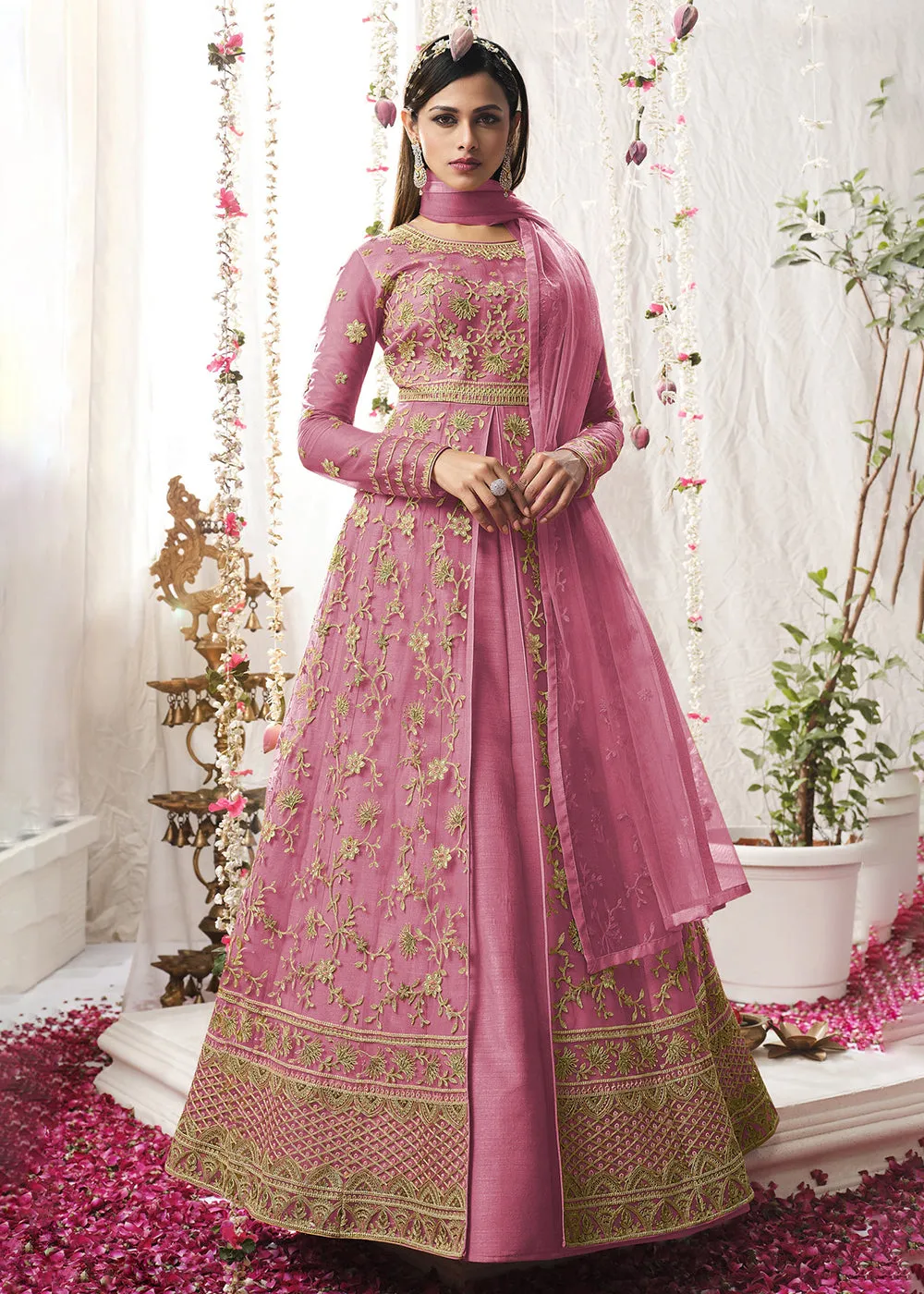 Striking Light Pink Wedding Festive Floor Length Anarkali Suit