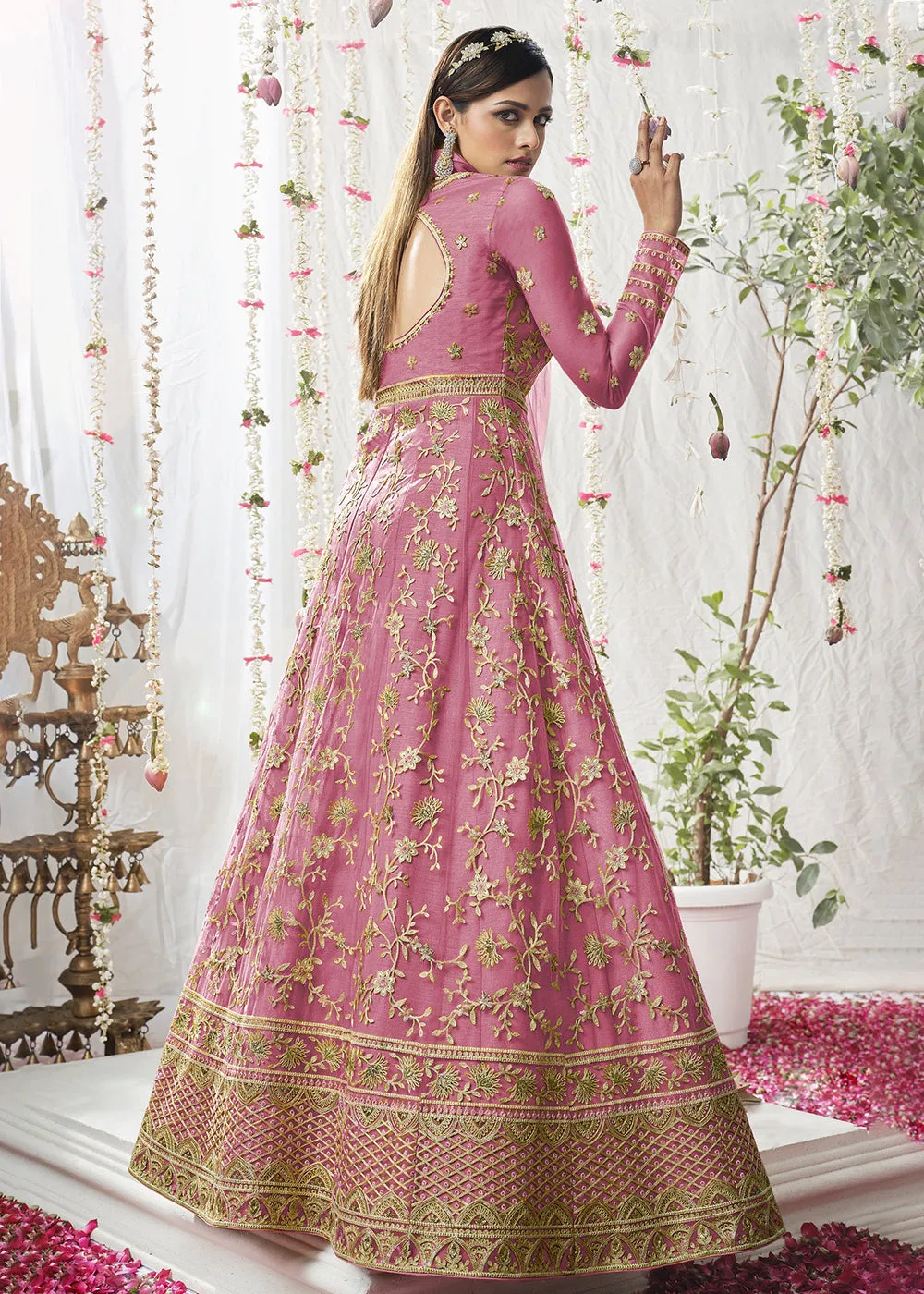 Striking Light Pink Wedding Festive Floor Length Anarkali Suit