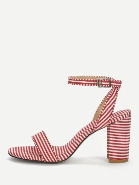 Striped Design Two Part Block Heeled Sandals