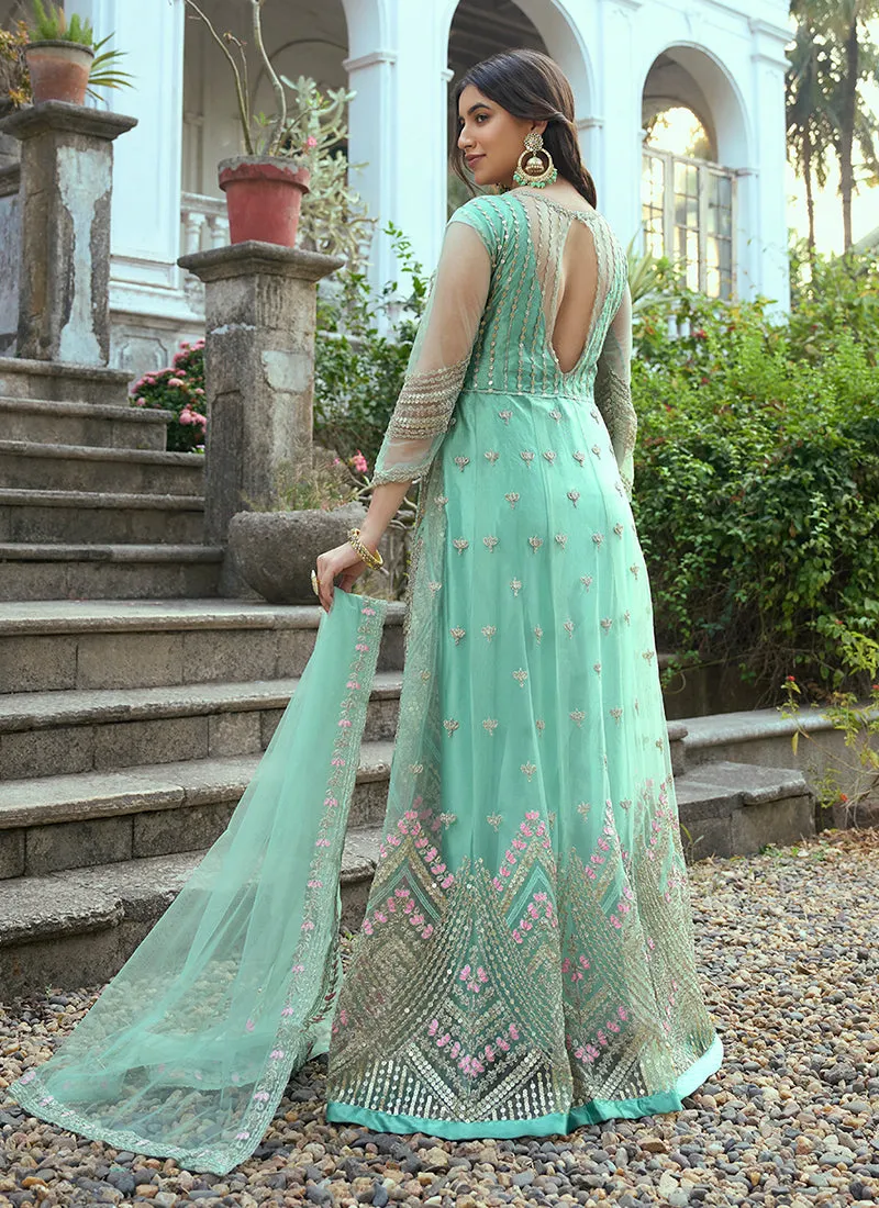 Teal Blue Multi Embroidery Traditional Anarkali Suit