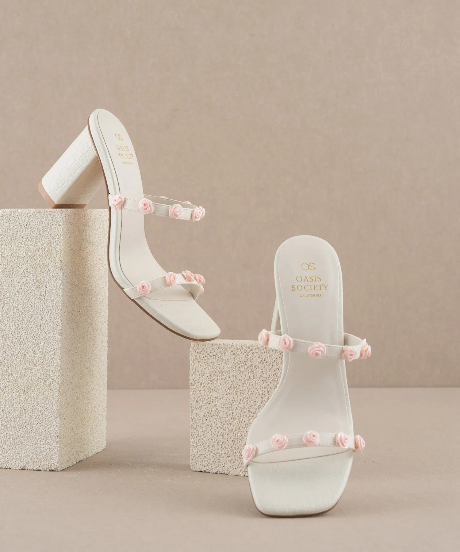 The Nia | White Rosette Adorned Heel