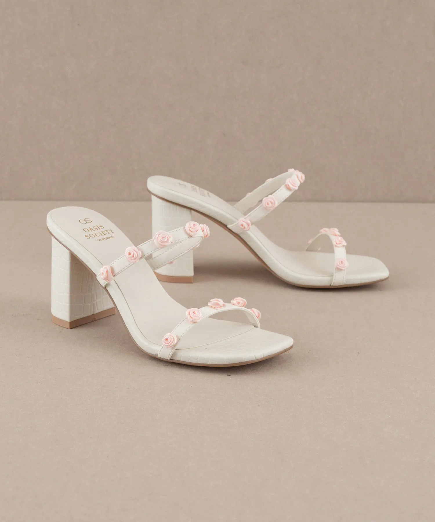 The Nia | White Rosette Adorned Heel