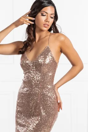 The RENEE Gold Sequin Corset Lace Up Mini Dress