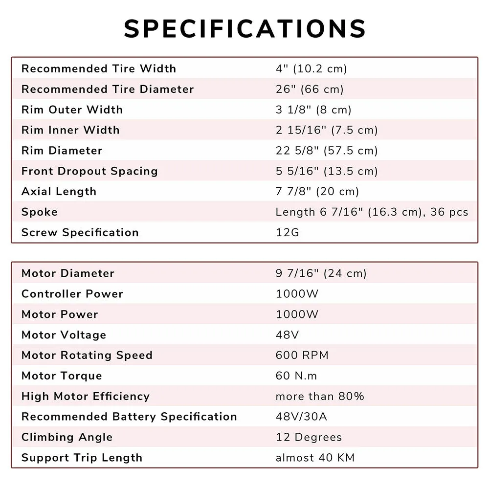 TheLAShop 48v 1000W 26in Front Fat Tire Electric Bicycle E-Bike Motor Kit