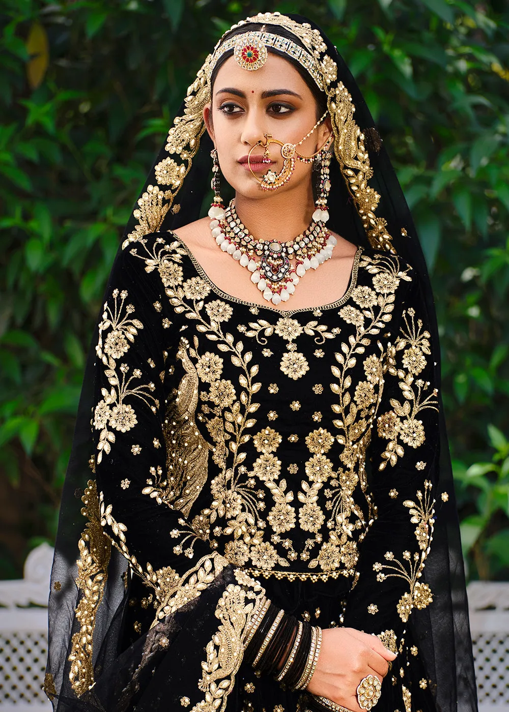 Velvet Radiant Black Stone Cording Bridal Style Lehenga Choli