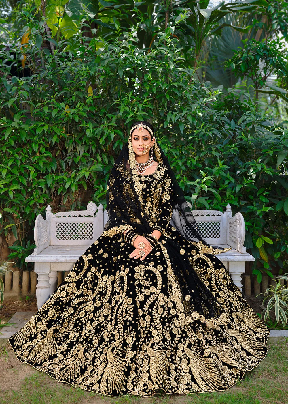 Velvet Radiant Black Stone Cording Bridal Style Lehenga Choli