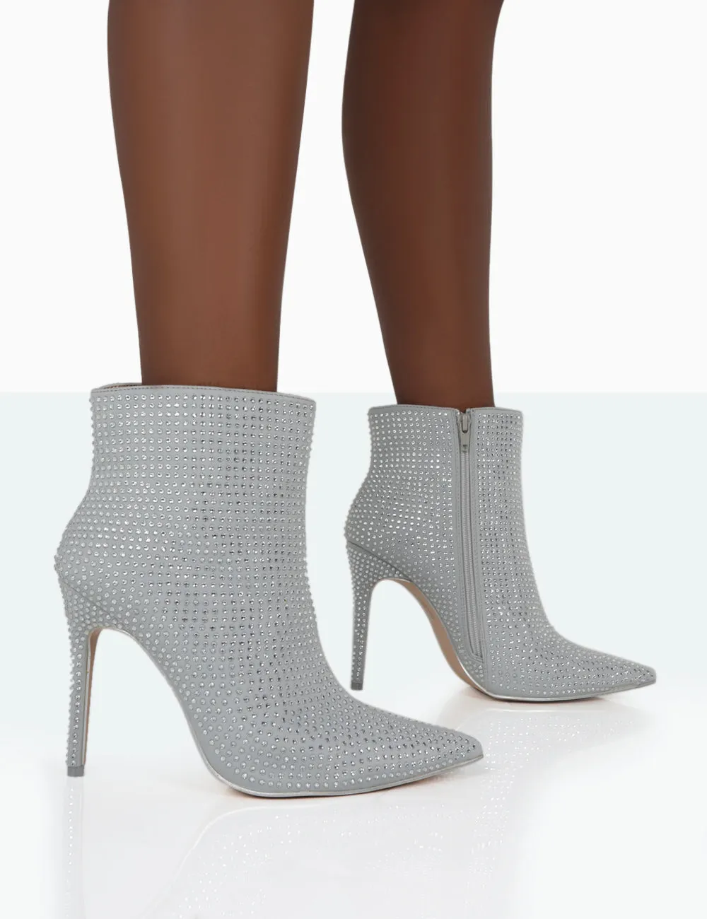 Verona Wide Fit Silver Sparkly Diamante Stiletto Ankle Boots