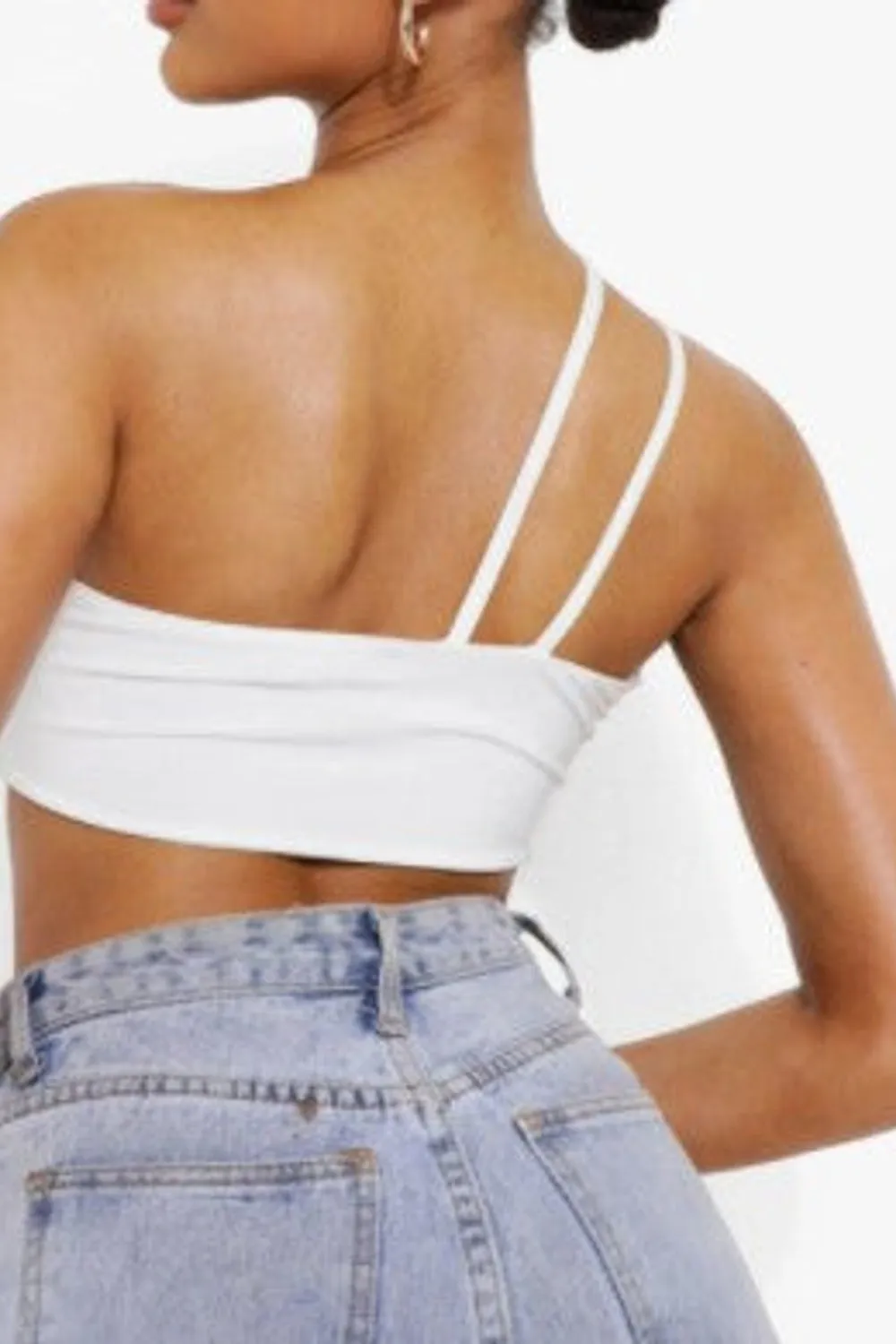 White Cross Strap Detail Double Layer Crop Top