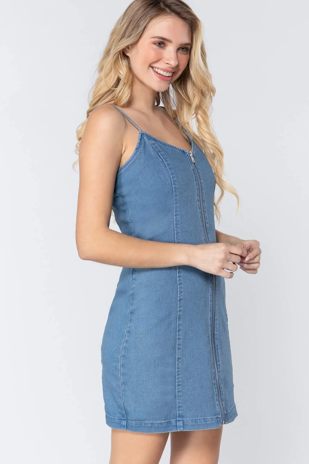 Women's V-Neck Zippered Denim Mini Dress